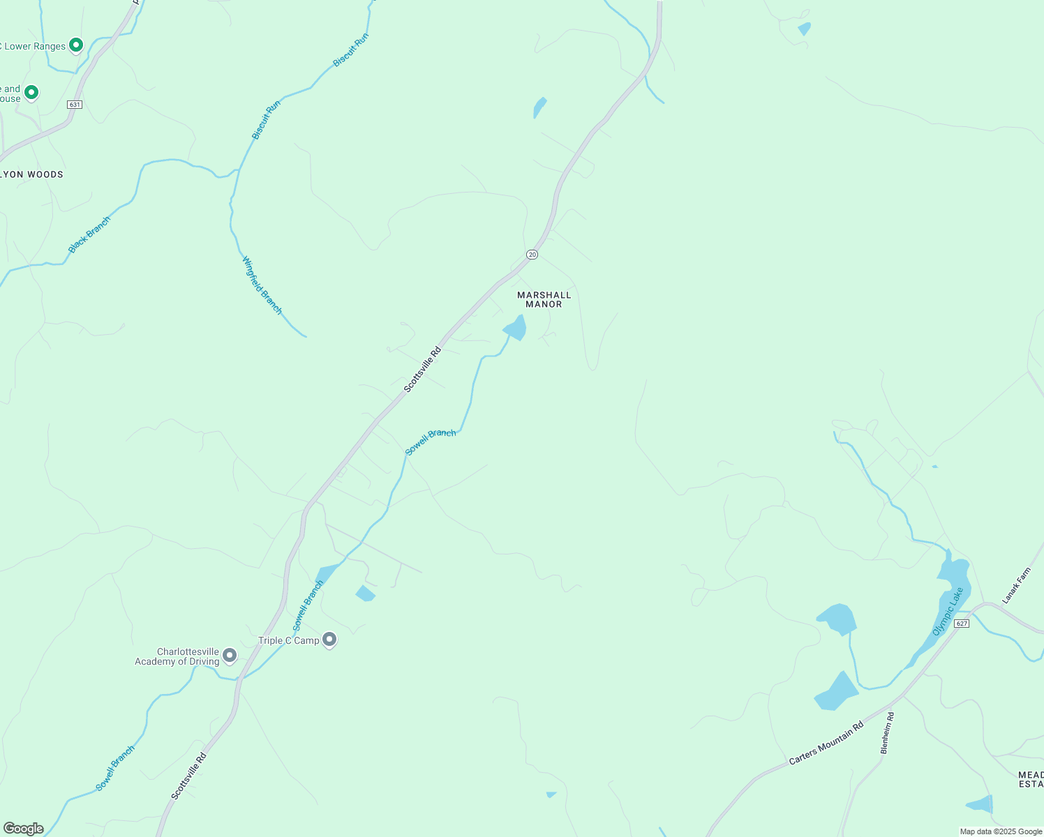 map of restaurants, bars, coffee shops, grocery stores, and more near 2917 Sowell Branch Lane in Charlottesville