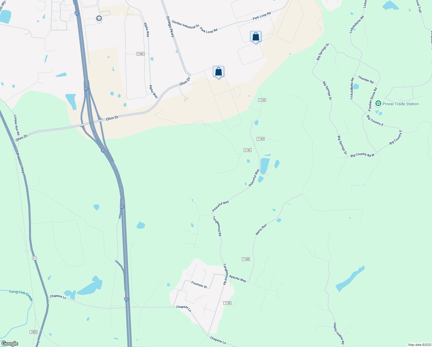map of restaurants, bars, coffee shops, grocery stores, and more near 285 Oak Hill Road in Shepherdsville