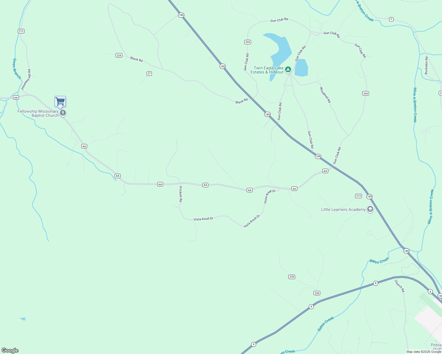 map of restaurants, bars, coffee shops, grocery stores, and more near 20499 State Highway AA in Potosi