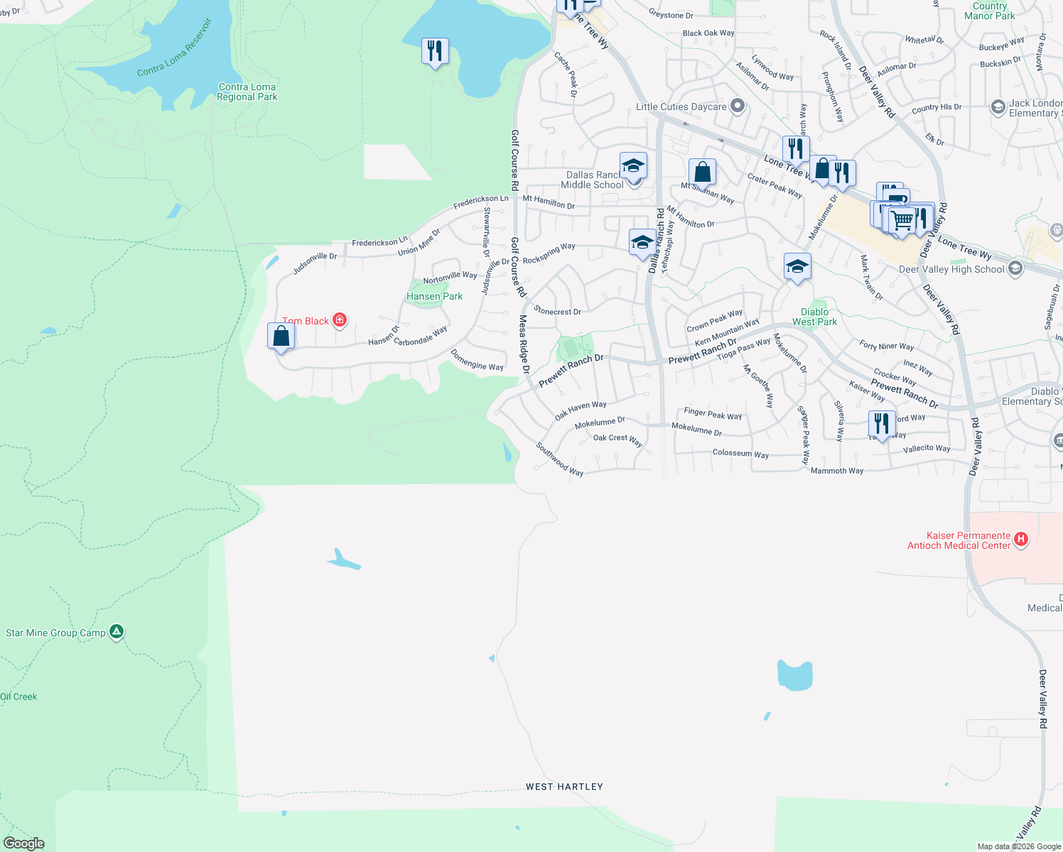 map of restaurants, bars, coffee shops, grocery stores, and more near 5228 Steven S Stroud Drive in Antioch