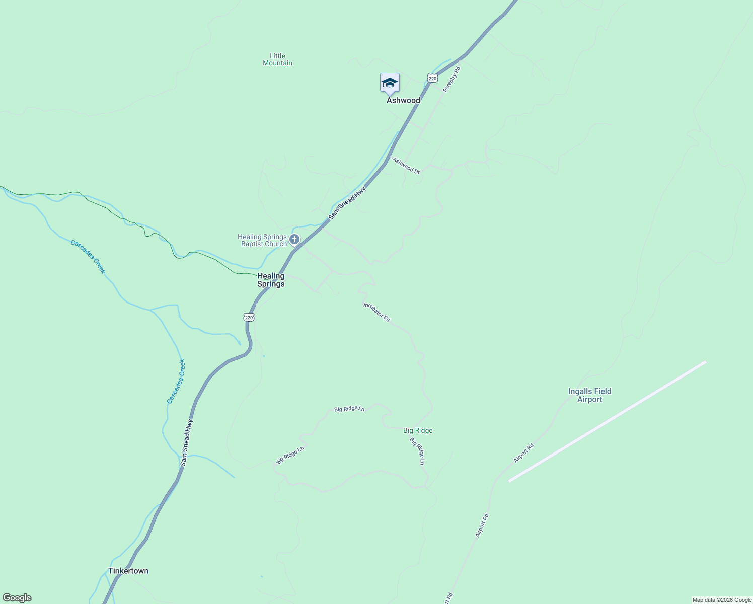 map of restaurants, bars, coffee shops, grocery stores, and more near 45 Cubbley Road in Hot Springs