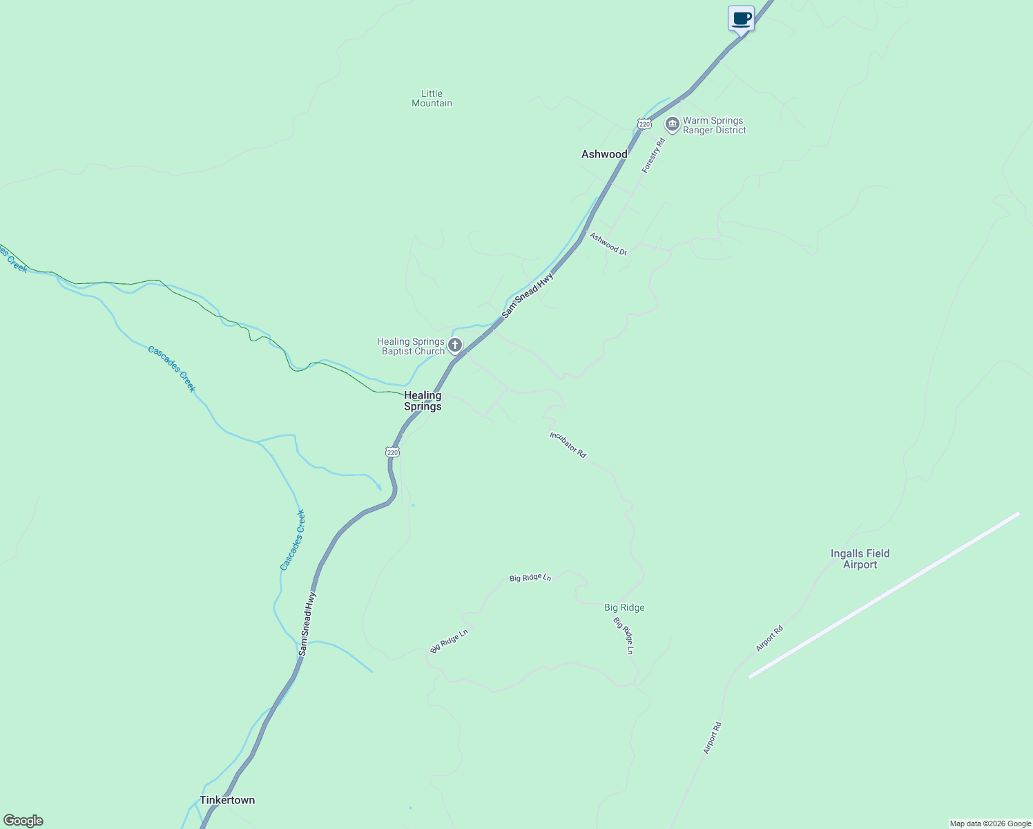 map of restaurants, bars, coffee shops, grocery stores, and more near 65 Cubbley Road in Hot Springs