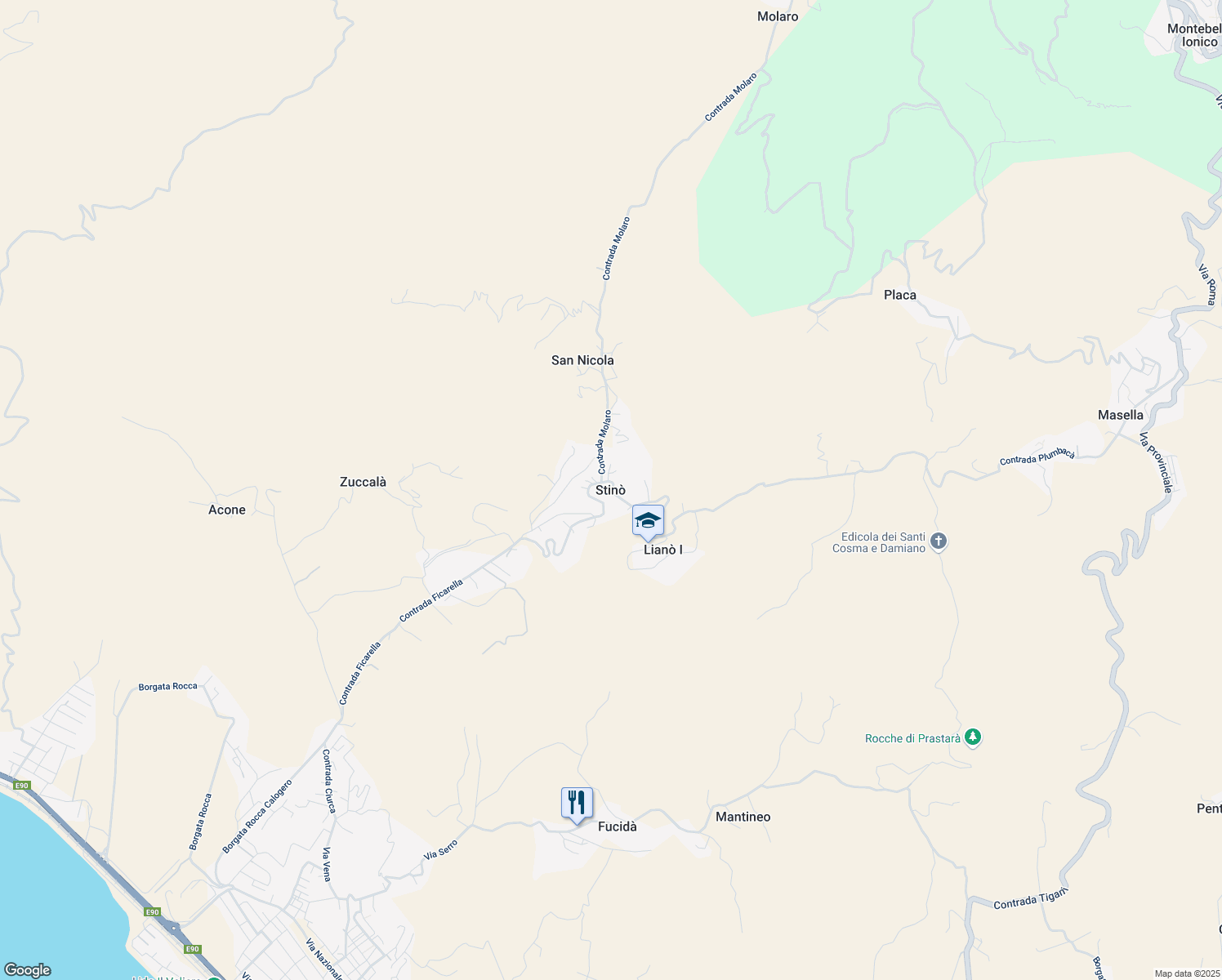 map of restaurants, bars, coffee shops, grocery stores, and more near 105 Contrada Ficarella in Città metropolitana di Reggio Calabria