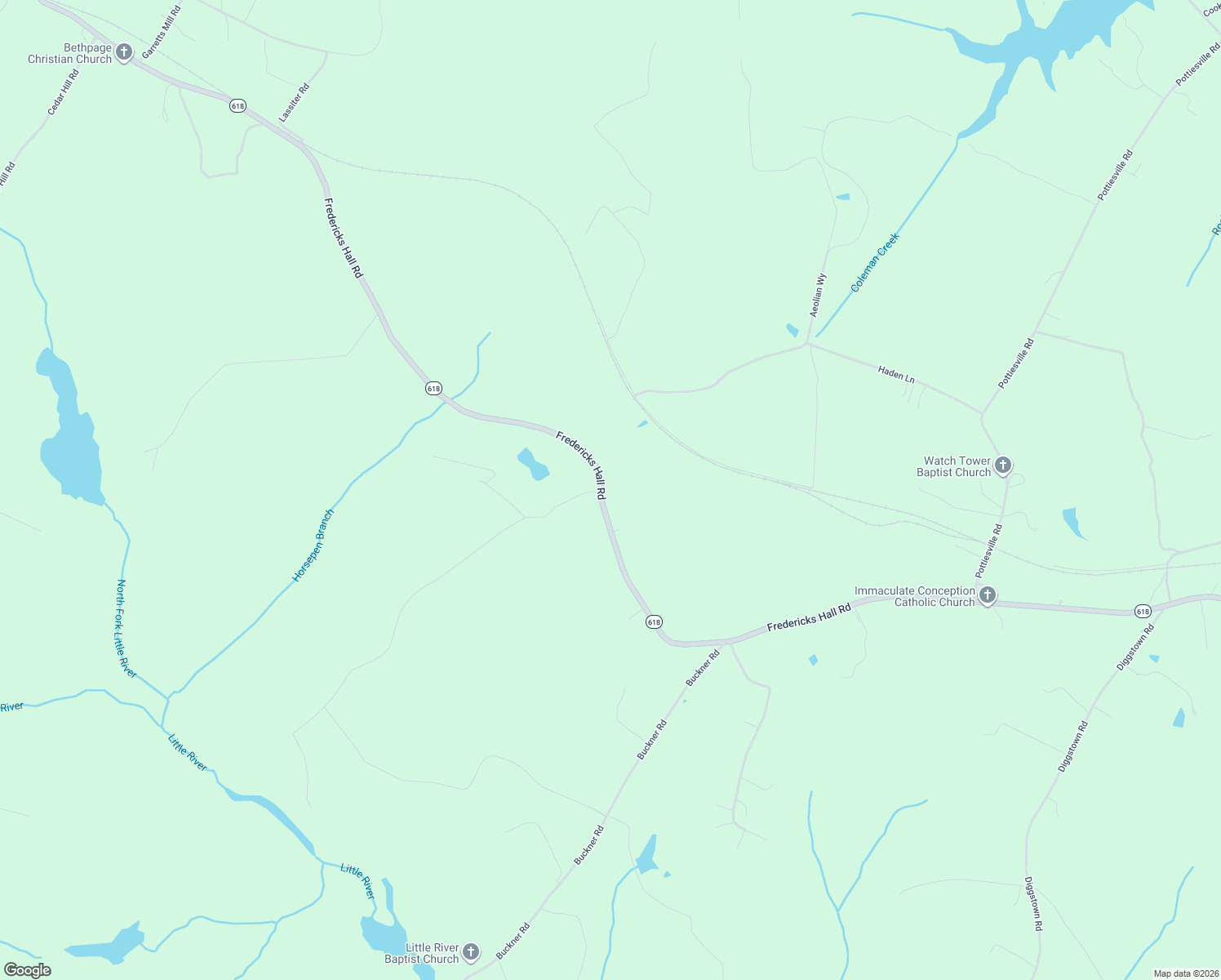 map of restaurants, bars, coffee shops, grocery stores, and more near 2412 Fredericks Hall Road in Mineral