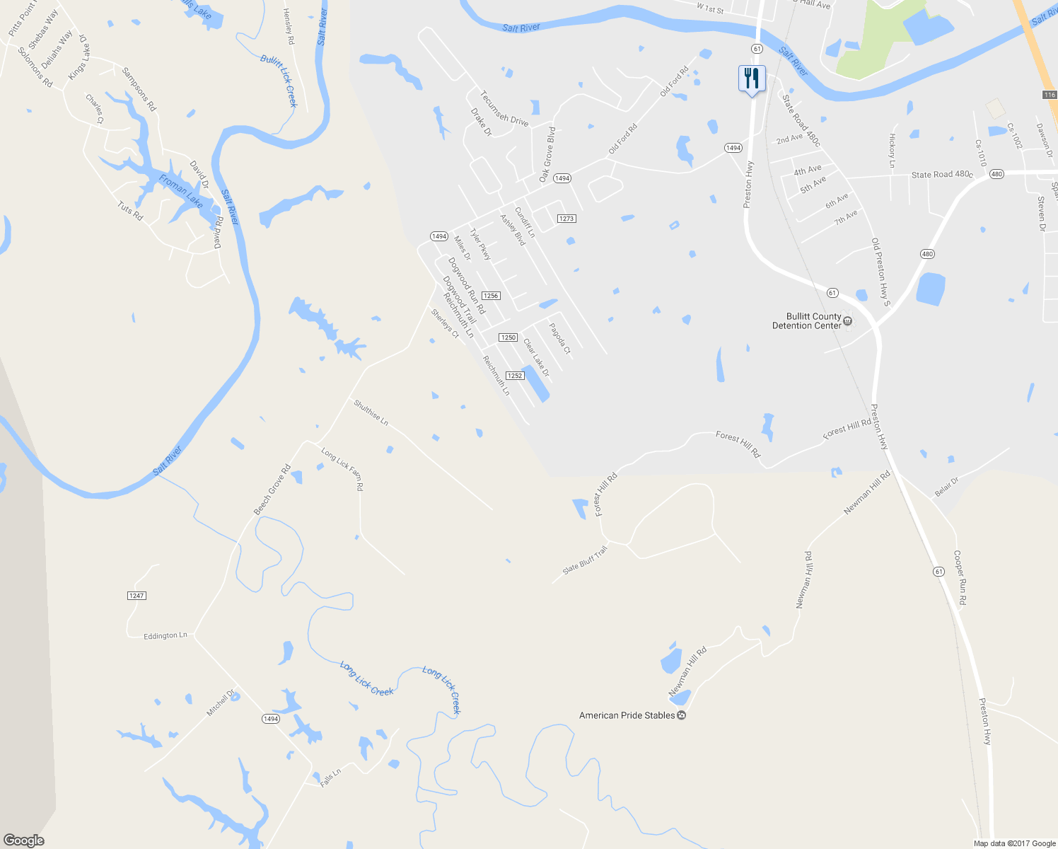 map of restaurants, bars, coffee shops, grocery stores, and more near 672 Reichmuth Lane in Shepherdsville