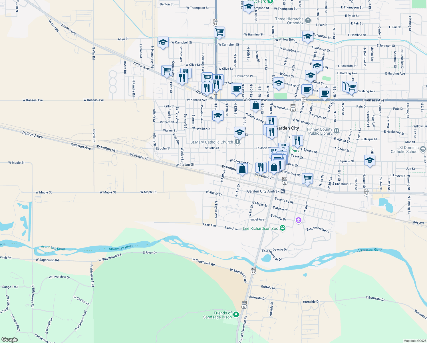 map of restaurants, bars, coffee shops, grocery stores, and more near 101 North Taylor Avenue in Garden City