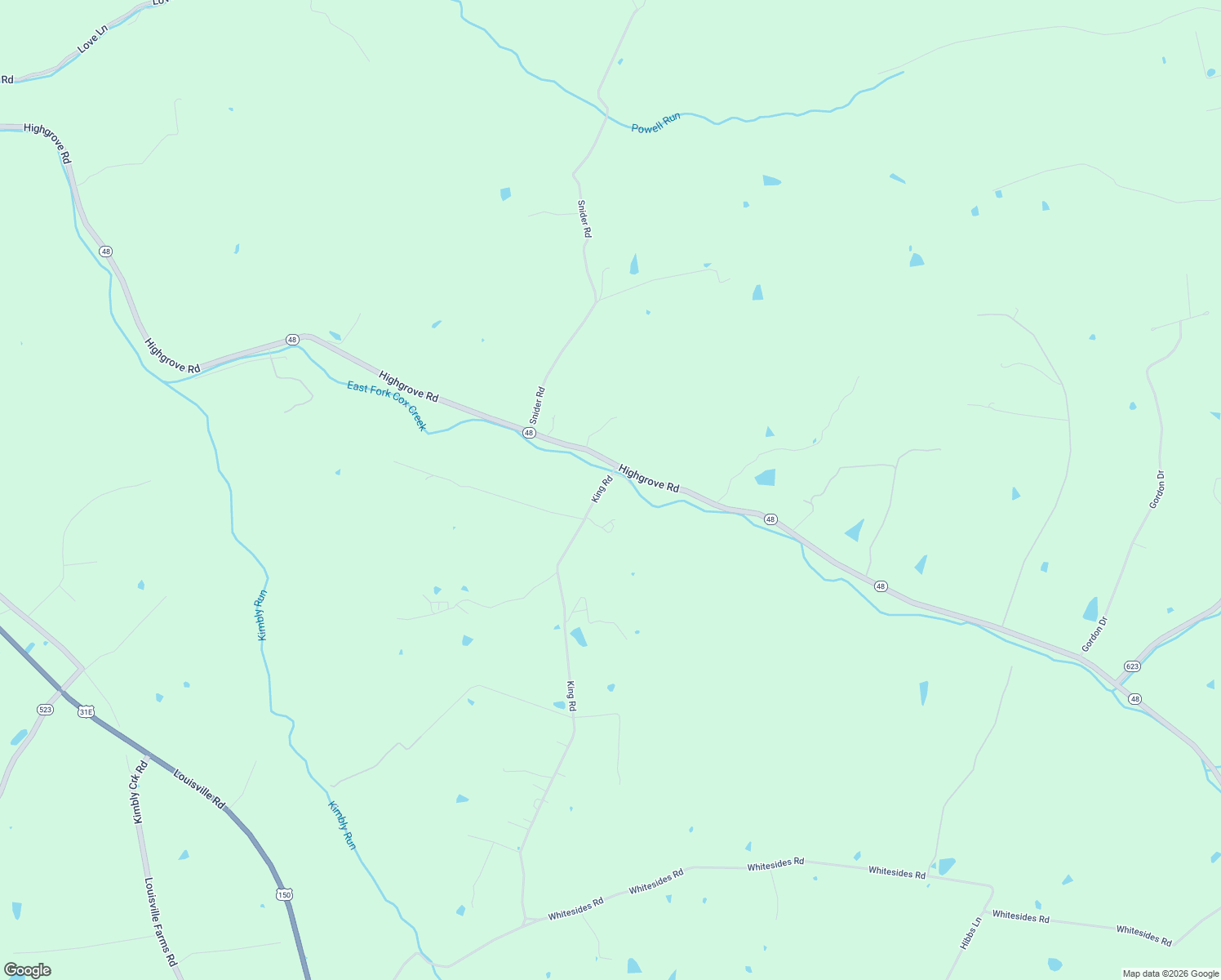map of restaurants, bars, coffee shops, grocery stores, and more near 1360 King Road in Coxs Creek