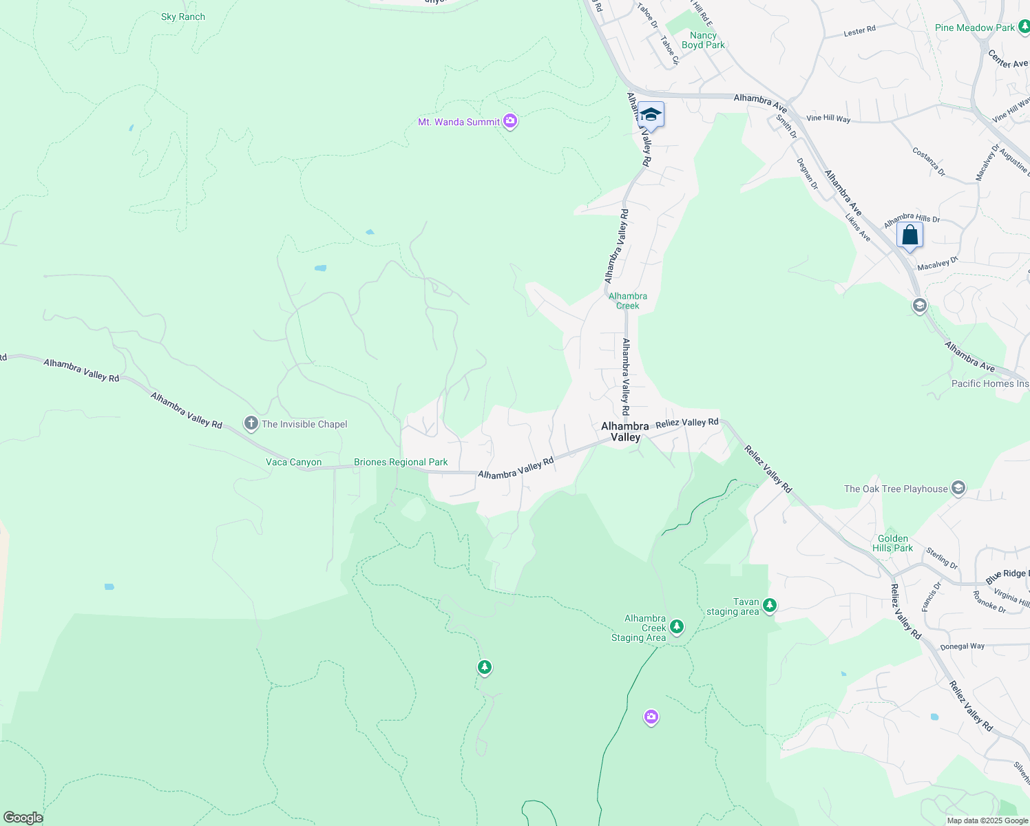 map of restaurants, bars, coffee shops, grocery stores, and more near 150 Oak Bridge Lane in Martinez