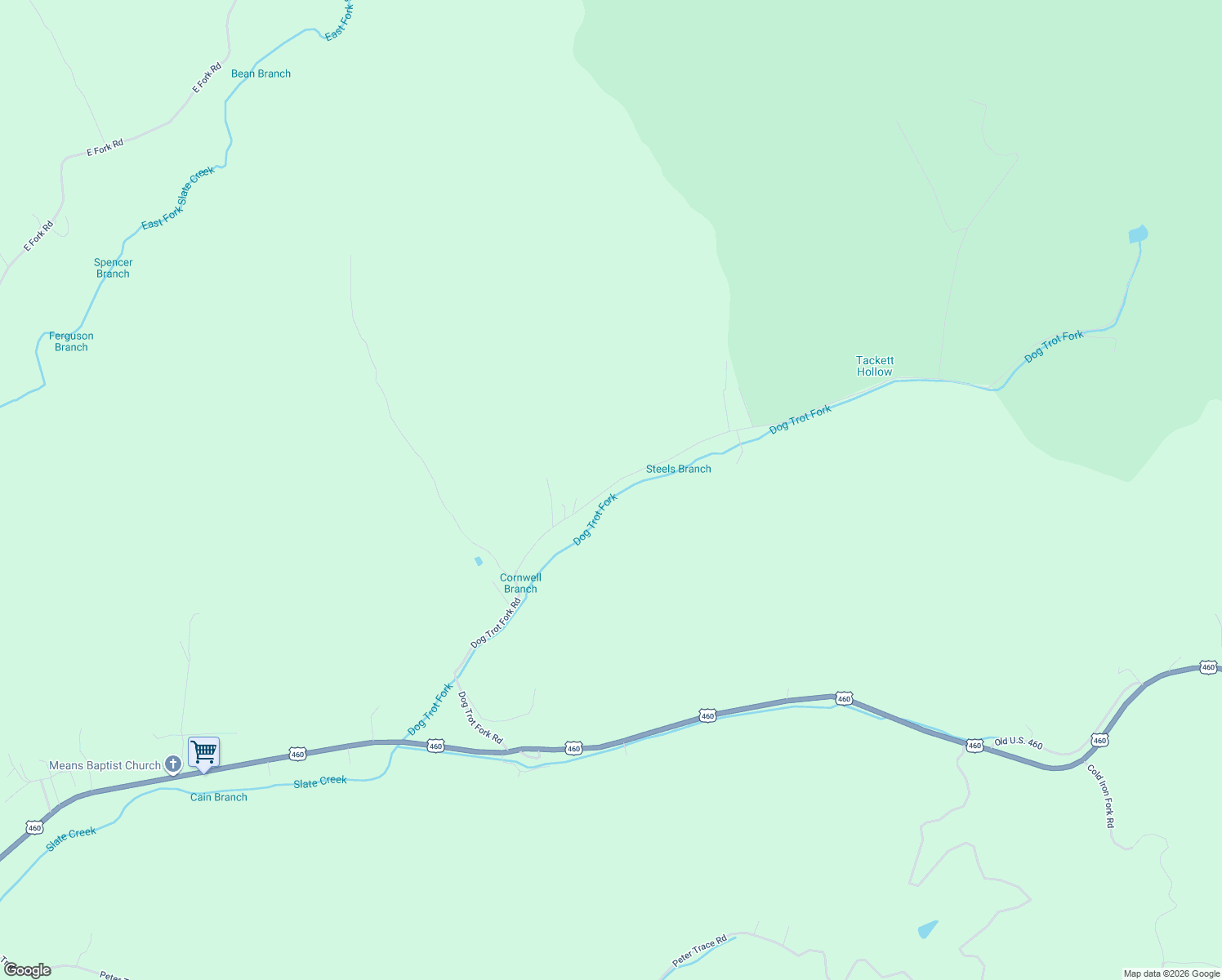 map of restaurants, bars, coffee shops, grocery stores, and more near Dog Trot Fork Road in Frenchburg