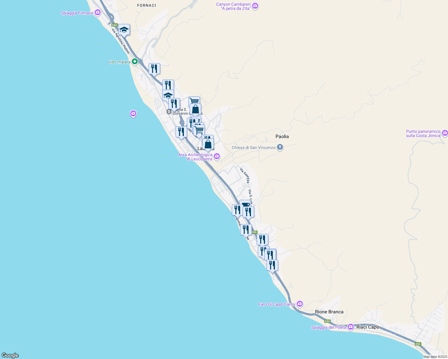 map of restaurants, bars, coffee shops, grocery stores, and more near 22 Contrada San Vincenzo in Lazzaro
