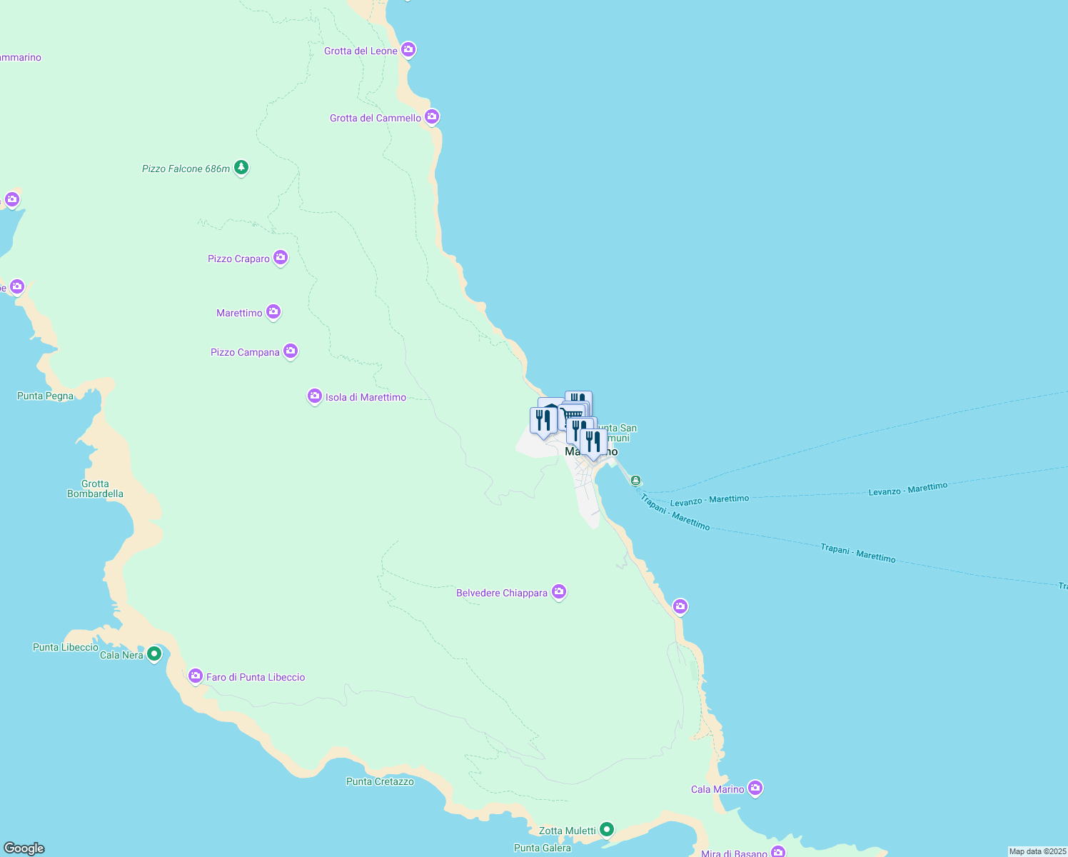 map of restaurants, bars, coffee shops, grocery stores, and more near 5 Via Campi in Libero consorzio comunale di Trapani