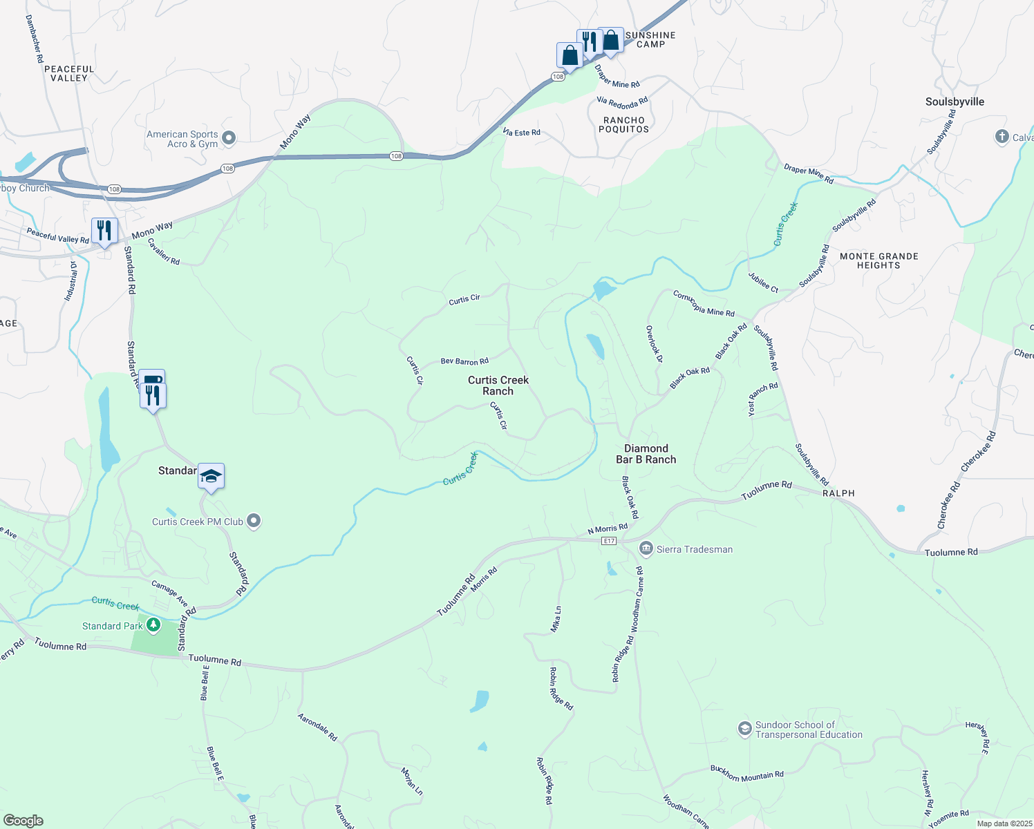 map of restaurants, bars, coffee shops, grocery stores, and more near 15860 Curtis Cir in Sonora