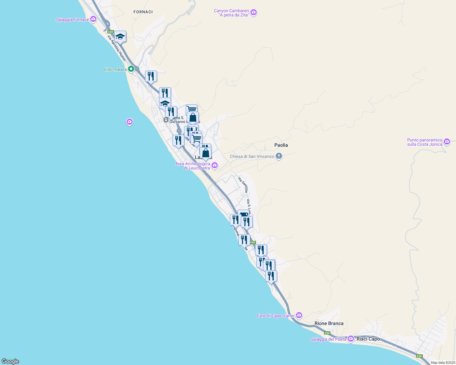 map of restaurants, bars, coffee shops, grocery stores, and more near 22 Contrada San Vincenzo in Lazzaro