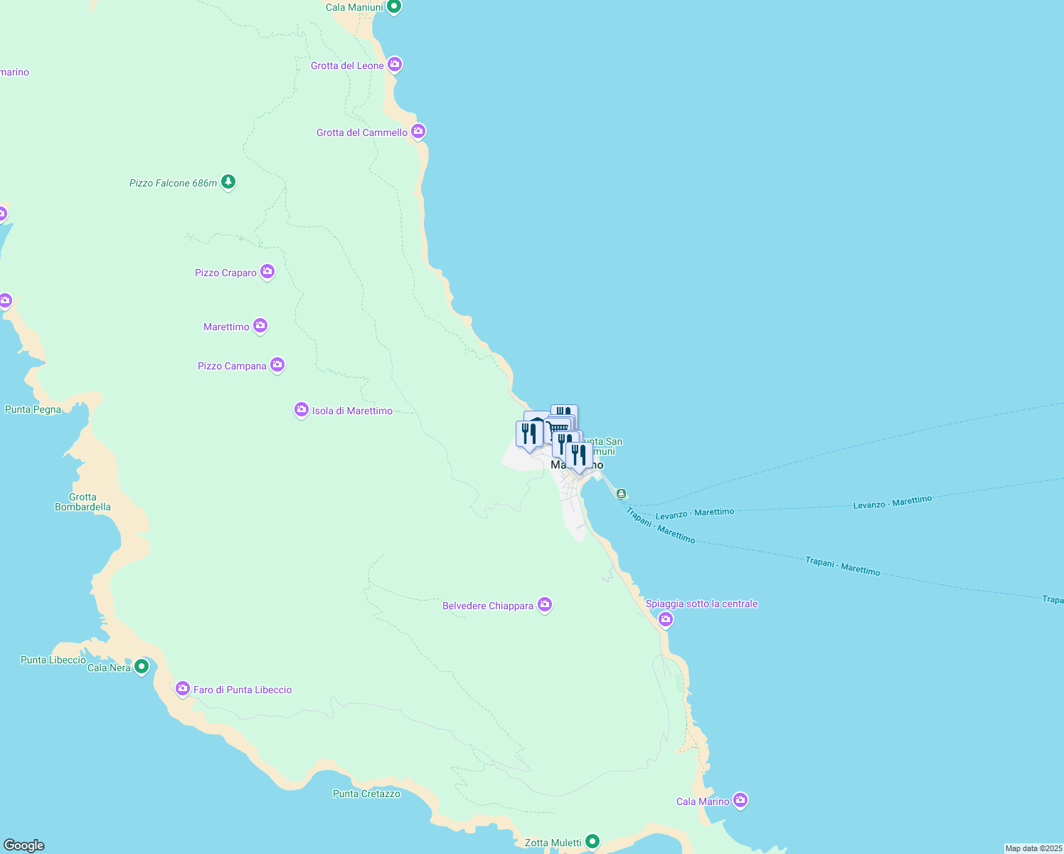 map of restaurants, bars, coffee shops, grocery stores, and more near 5 Via Campi in Libero consorzio comunale di Trapani