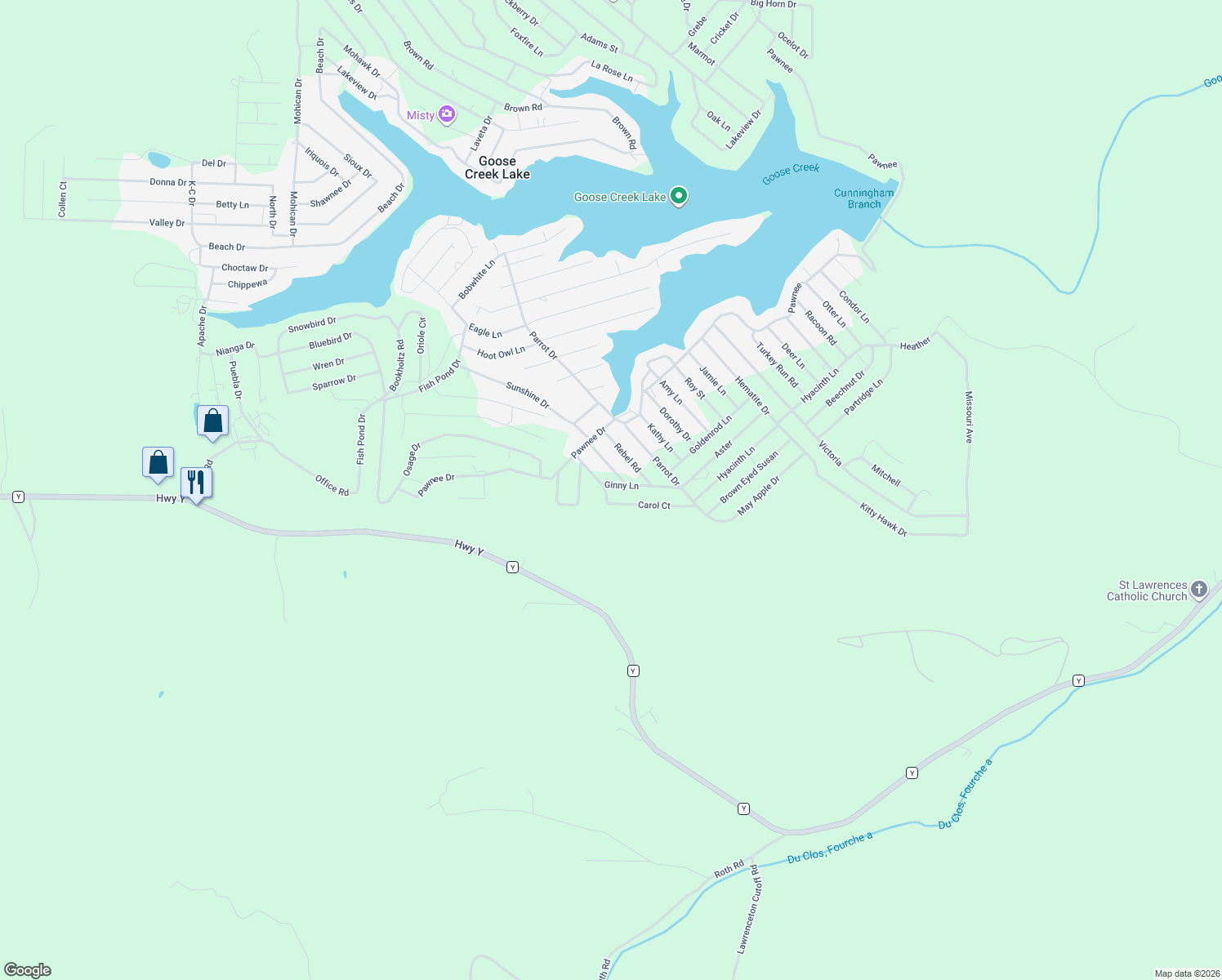 map of restaurants, bars, coffee shops, grocery stores, and more near 6540 Ginny Lane in French Village