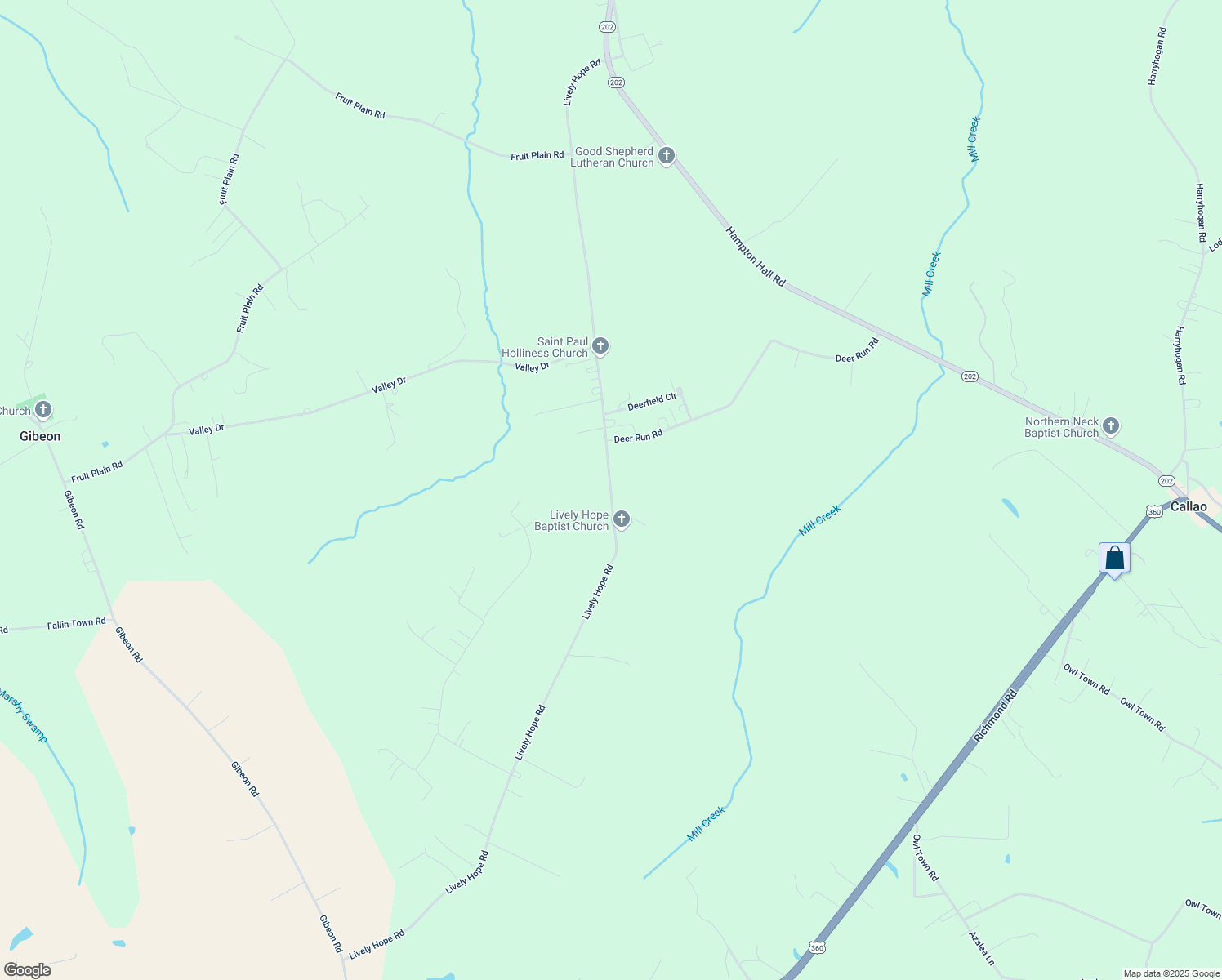 map of restaurants, bars, coffee shops, grocery stores, and more near Lively Hope Road in Callao