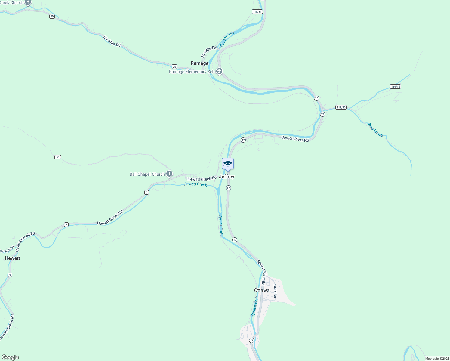 map of restaurants, bars, coffee shops, grocery stores, and more near in Jeffrey