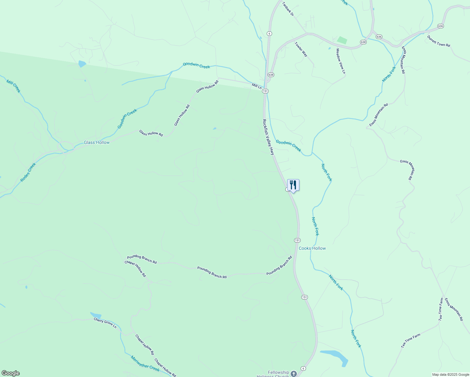 map of restaurants, bars, coffee shops, grocery stores, and more near 588 Rockfish Orchard Drive in Afton