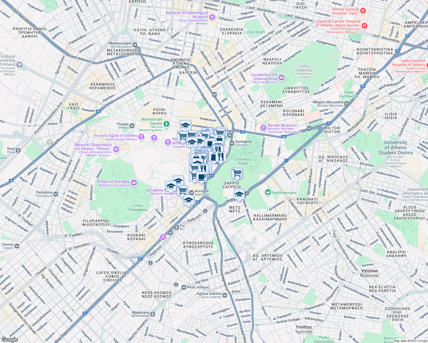 map of restaurants, bars, coffee shops, grocery stores, and more near 38 !! Leoforos Vasilissis Amalias in Athens