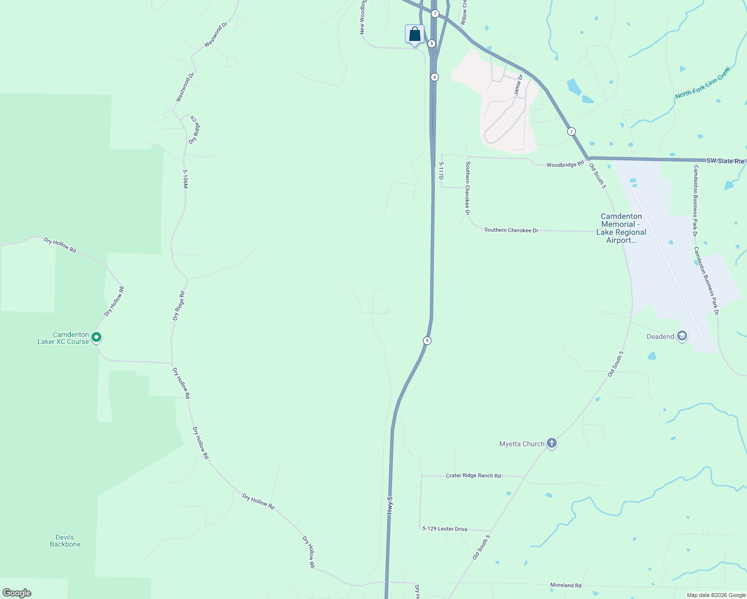 map of restaurants, bars, coffee shops, grocery stores, and more near Crater Hill Road in Camden County