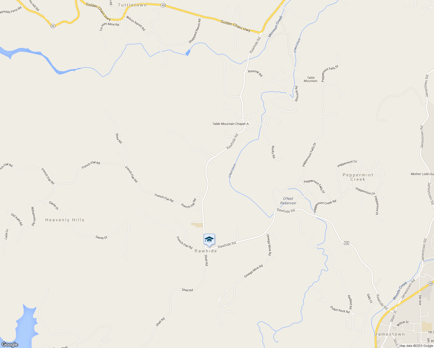 map of restaurants, bars, coffee shops, grocery stores, and more near 19391 Rawhide Road in Sonora