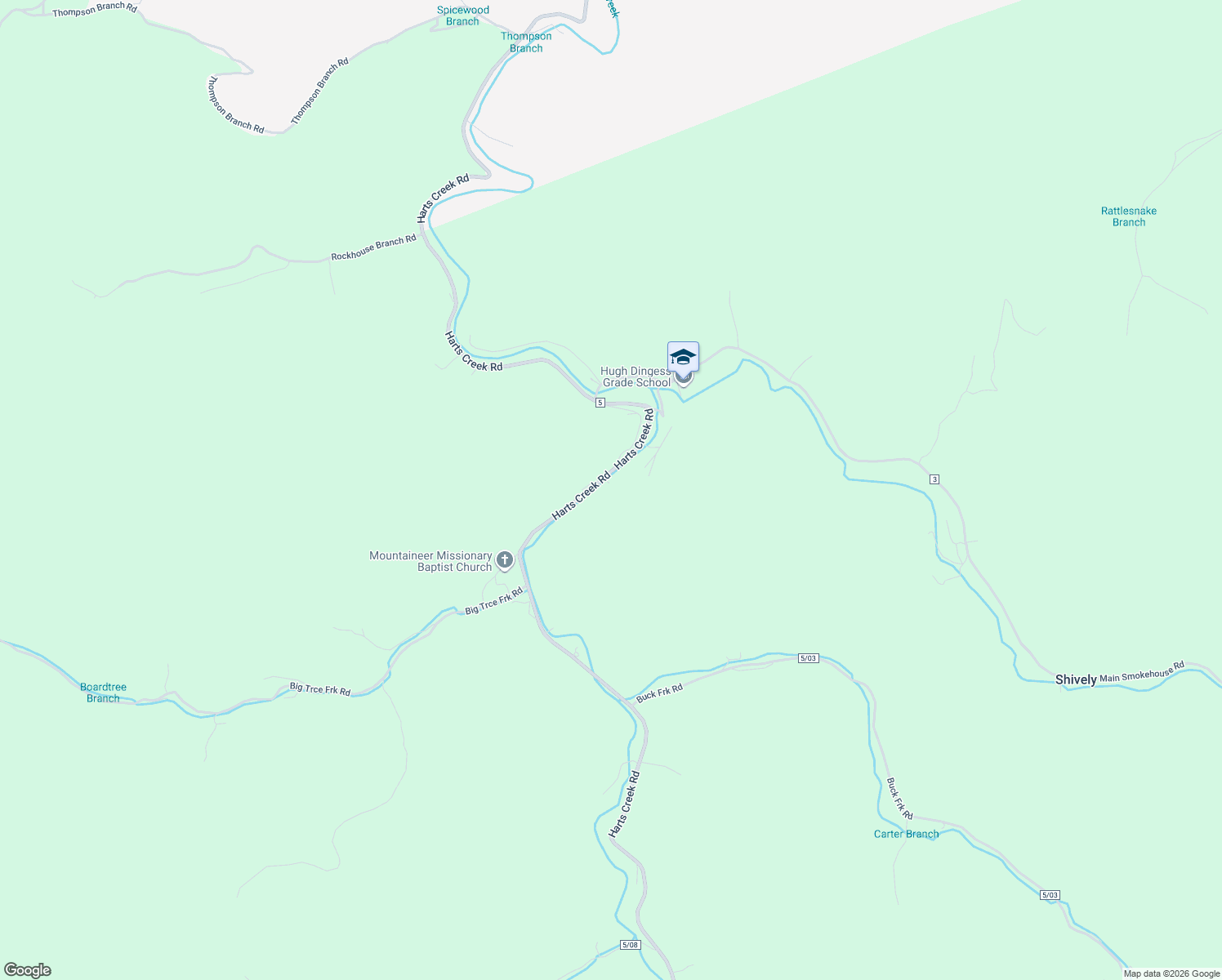 map of restaurants, bars, coffee shops, grocery stores, and more near 10354 Harts Creek Road in Chapmanville