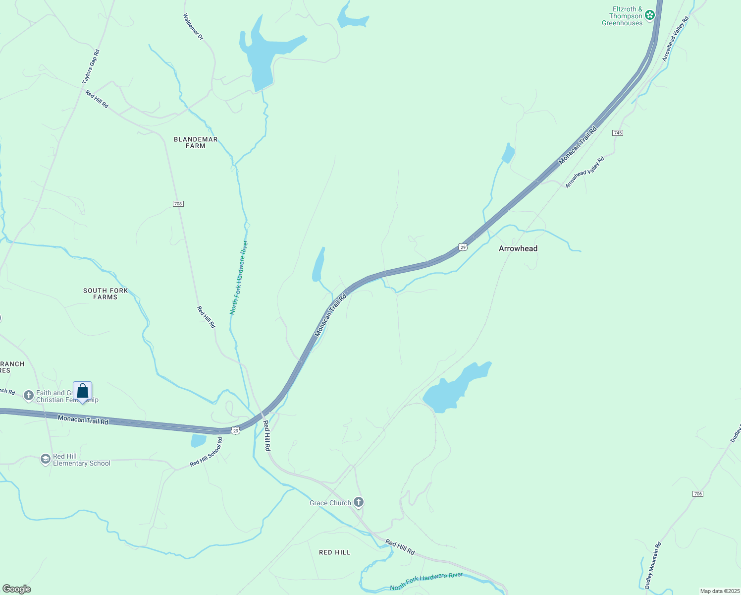 map of restaurants, bars, coffee shops, grocery stores, and more near 2203 Skyline View Lane in Charlottesville