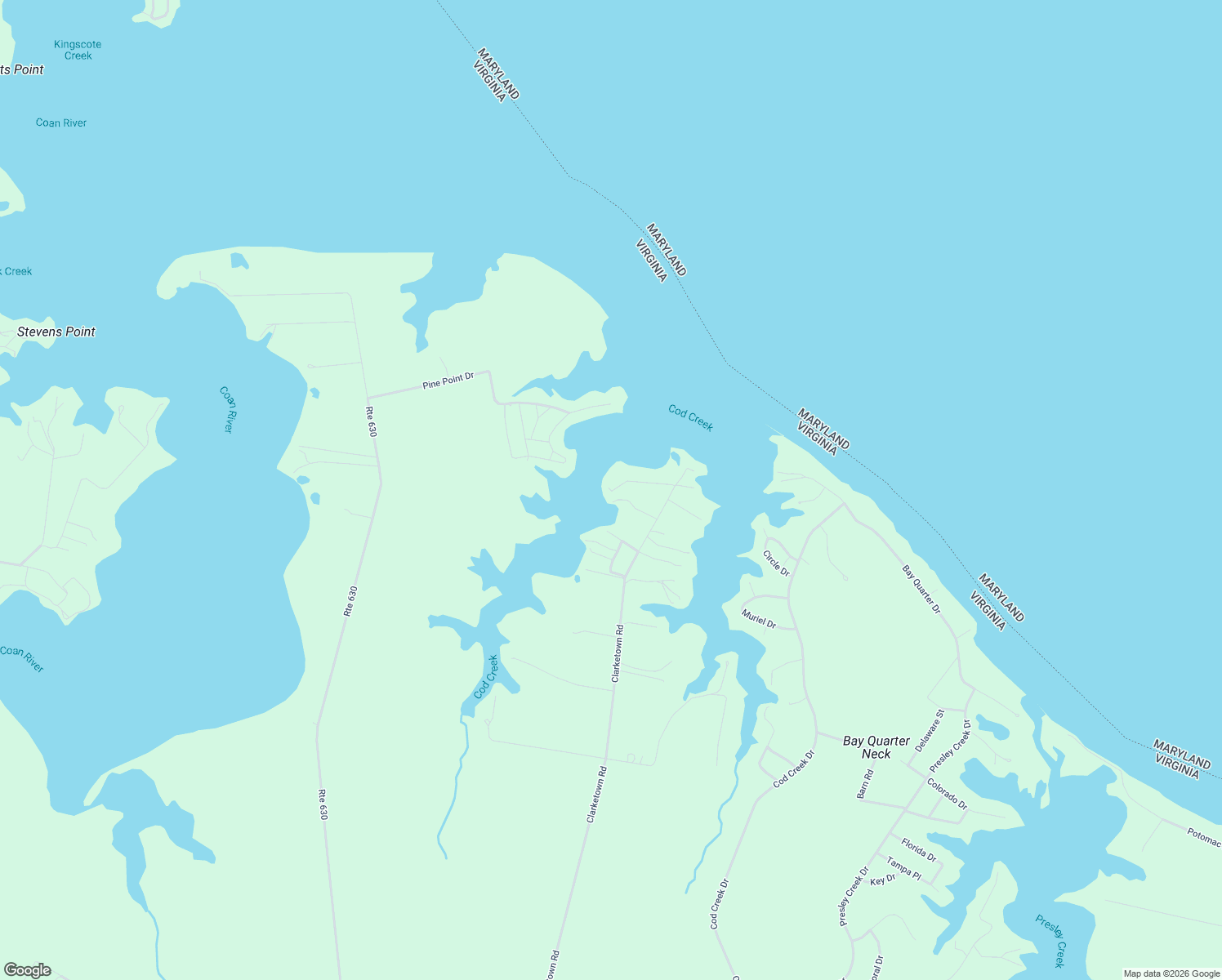 map of restaurants, bars, coffee shops, grocery stores, and more near 2318 Clarketown Road in Heathsville