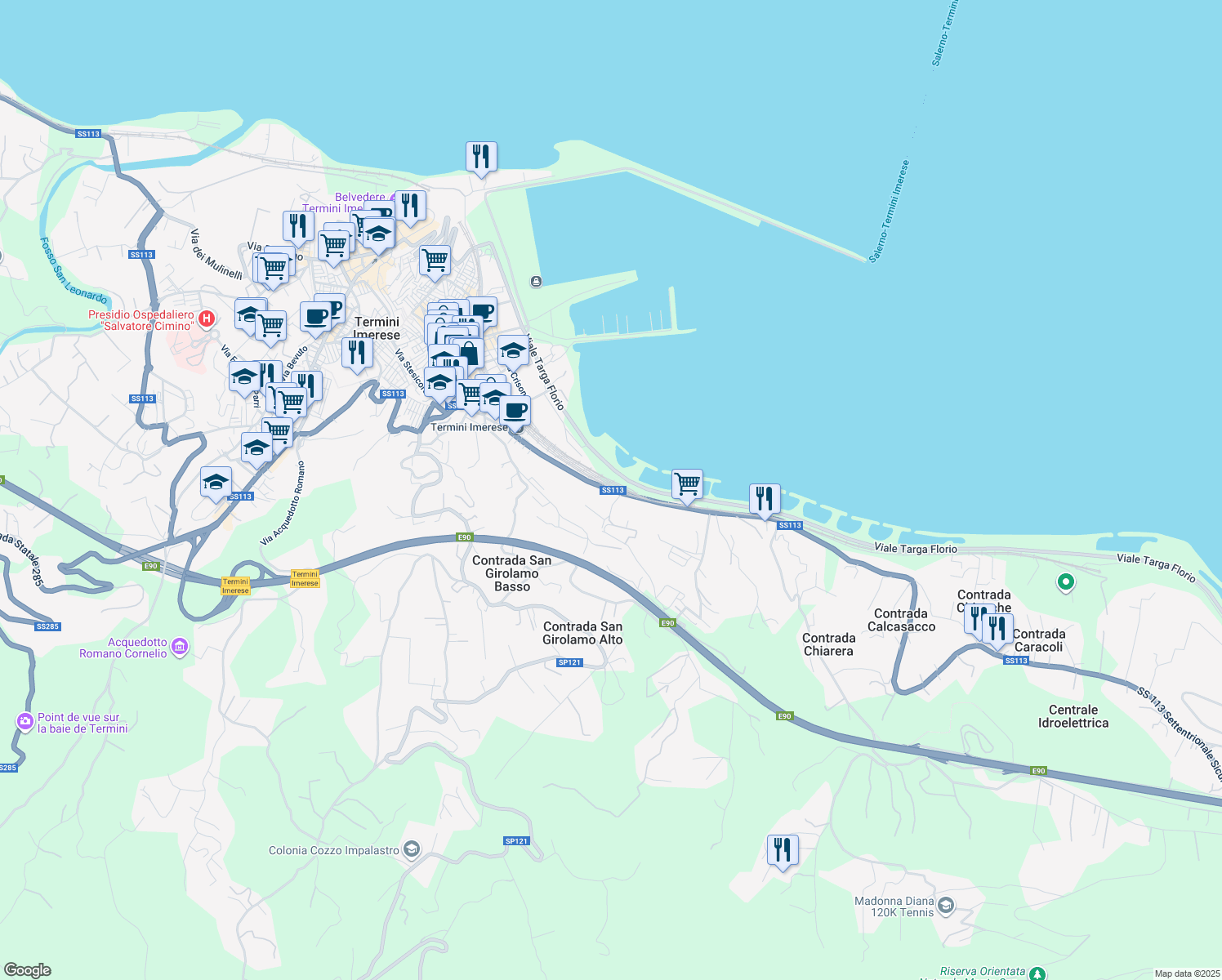 map of restaurants, bars, coffee shops, grocery stores, and more near Via Libertà in Termini Imerese