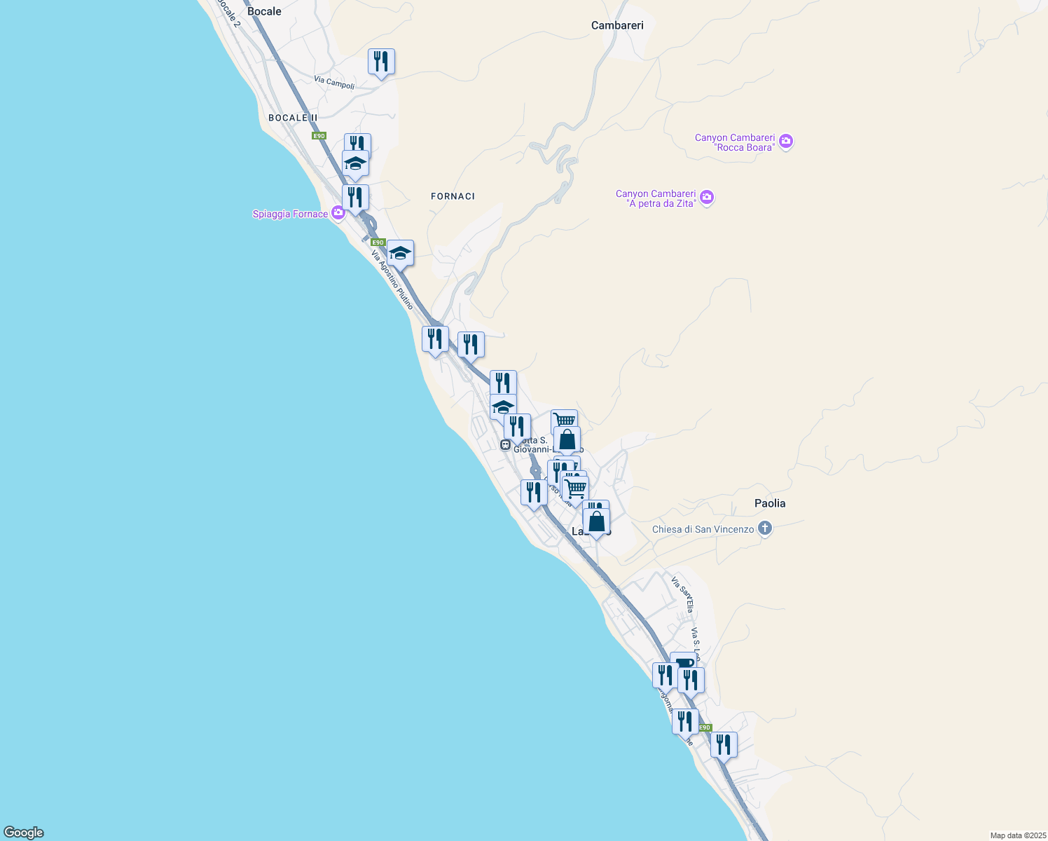 map of restaurants, bars, coffee shops, grocery stores, and more near 1 Via Nicola Trussardi in Lazzaro