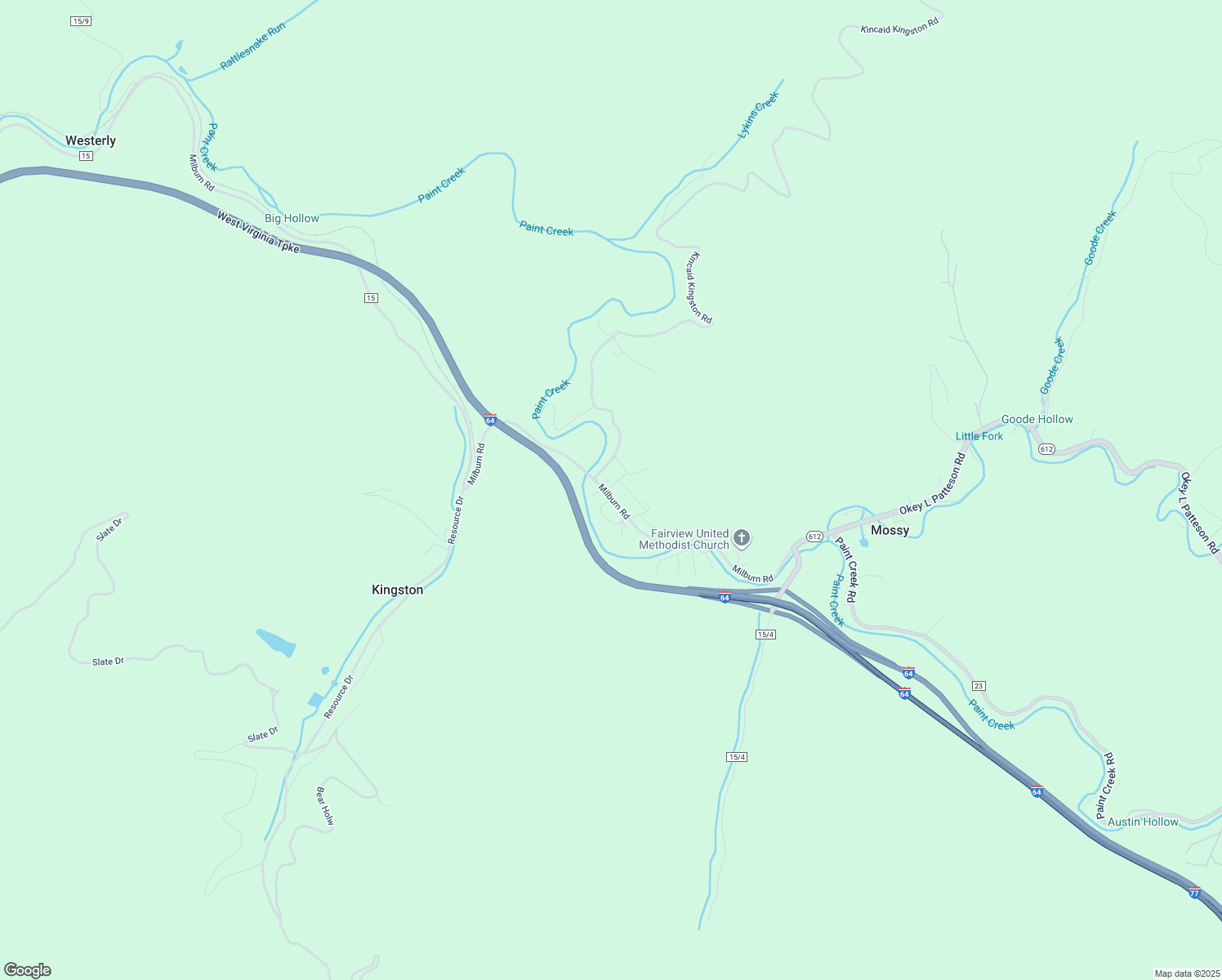 map of restaurants, bars, coffee shops, grocery stores, and more near 30 Kincaid Road in Scarbro