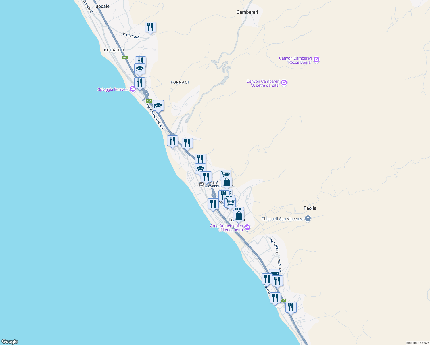 map of restaurants, bars, coffee shops, grocery stores, and more near 1 Via Nicola Trussardi in Lazzaro