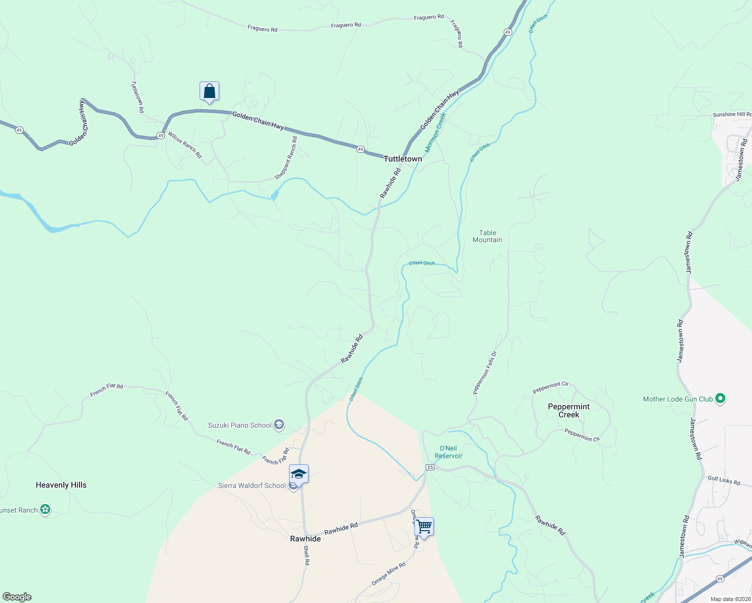 map of restaurants, bars, coffee shops, grocery stores, and more near 19673 Rawhide Rd in Sonora