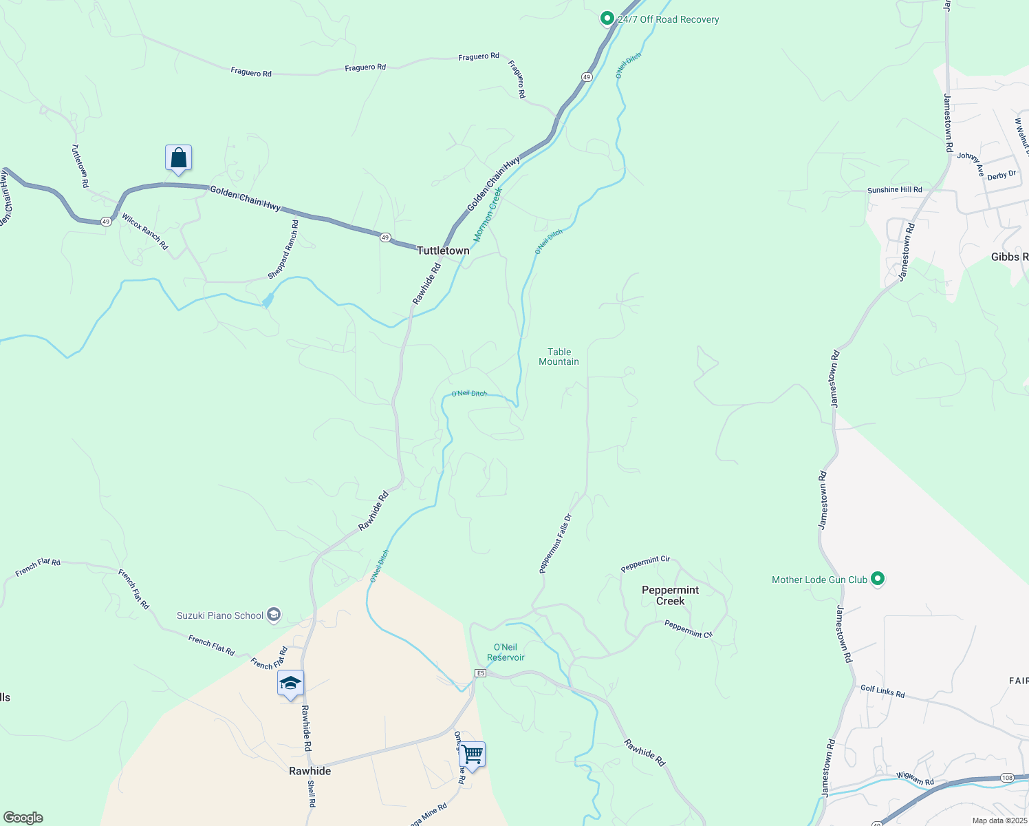 map of restaurants, bars, coffee shops, grocery stores, and more near 9698 Rimrock Road in Sonora