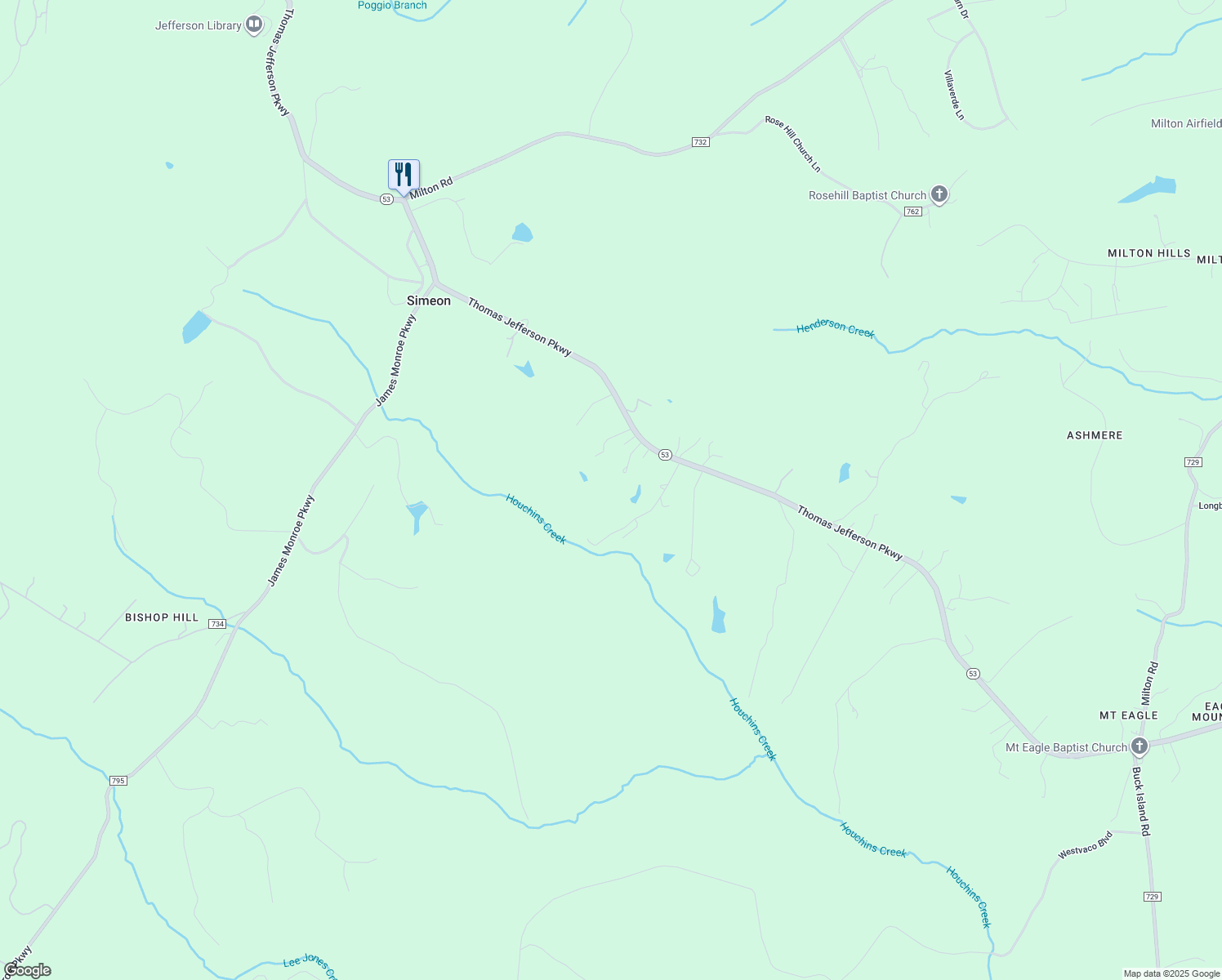 map of restaurants, bars, coffee shops, grocery stores, and more near 1955 Amlent Hill in Charlottesville