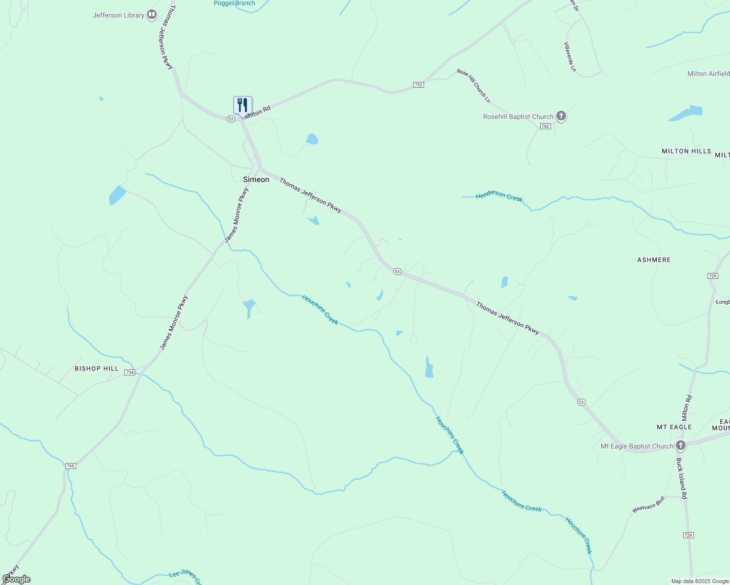 map of restaurants, bars, coffee shops, grocery stores, and more near 1955 Amlent Hill in Charlottesville