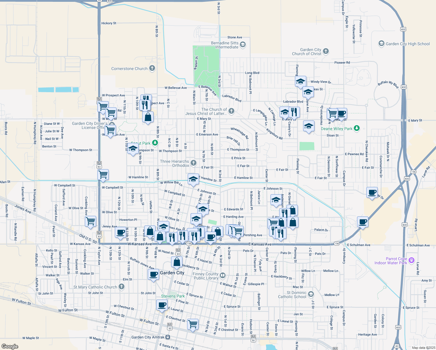 map of restaurants, bars, coffee shops, grocery stores, and more near 2009 N 3rd St in Garden City