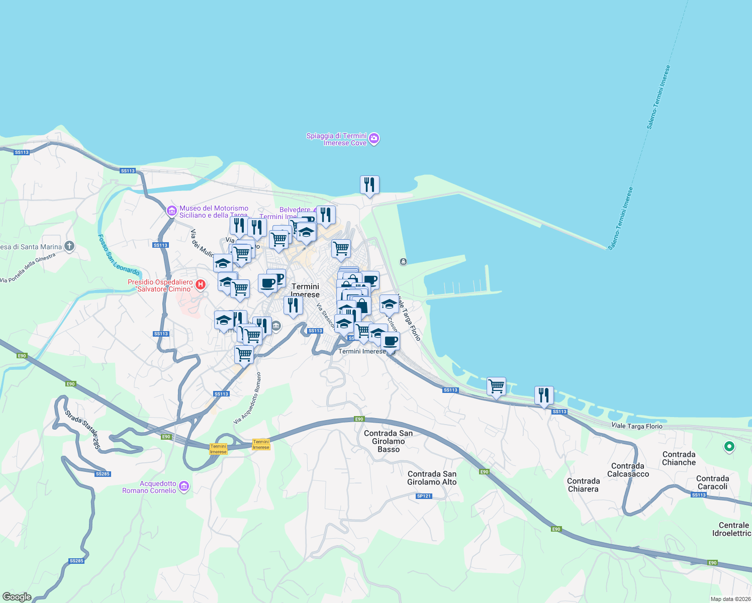 map of restaurants, bars, coffee shops, grocery stores, and more near in Termini Imerese