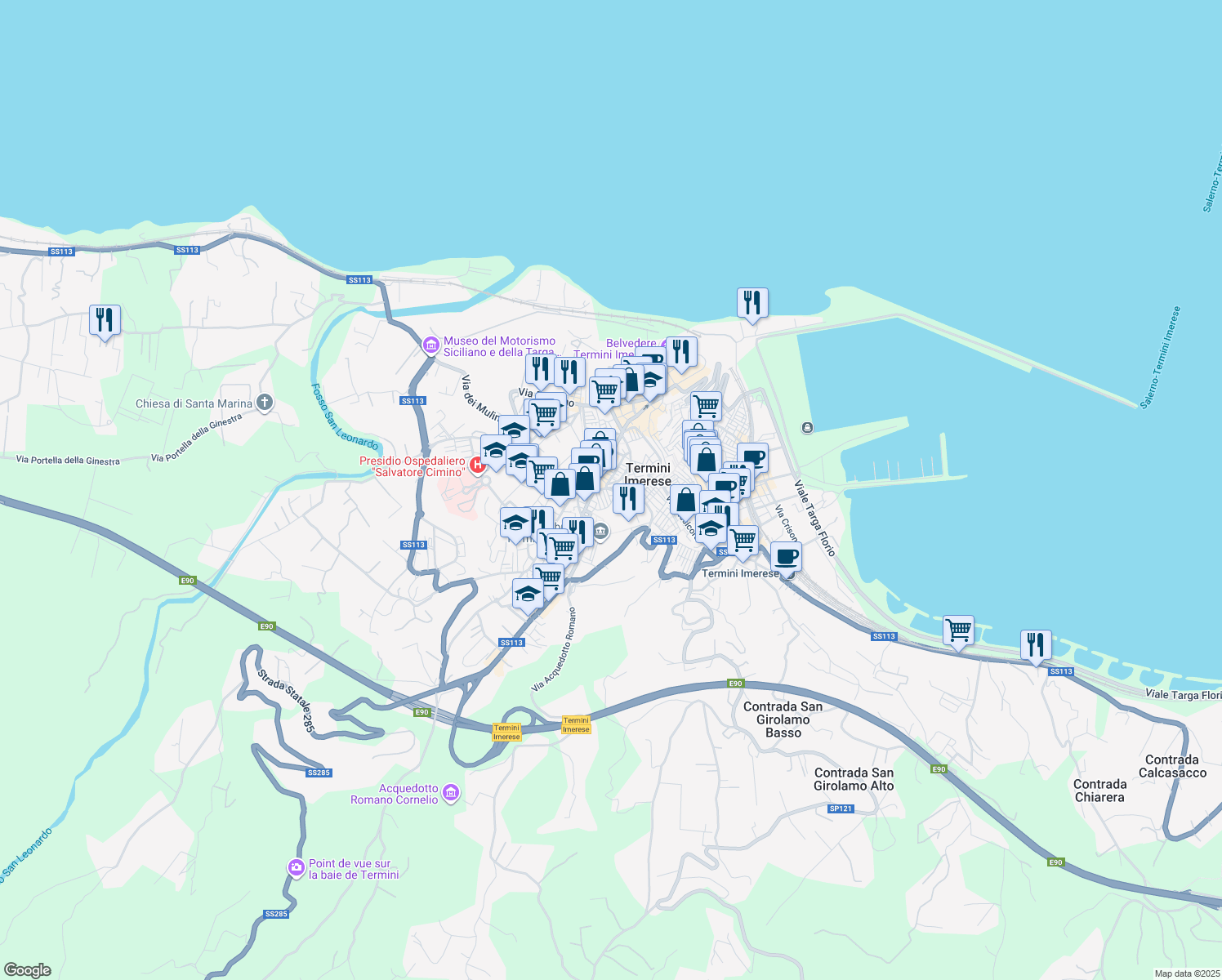 map of restaurants, bars, coffee shops, grocery stores, and more near 60 Via Ospedale Civico in Termini Imerese