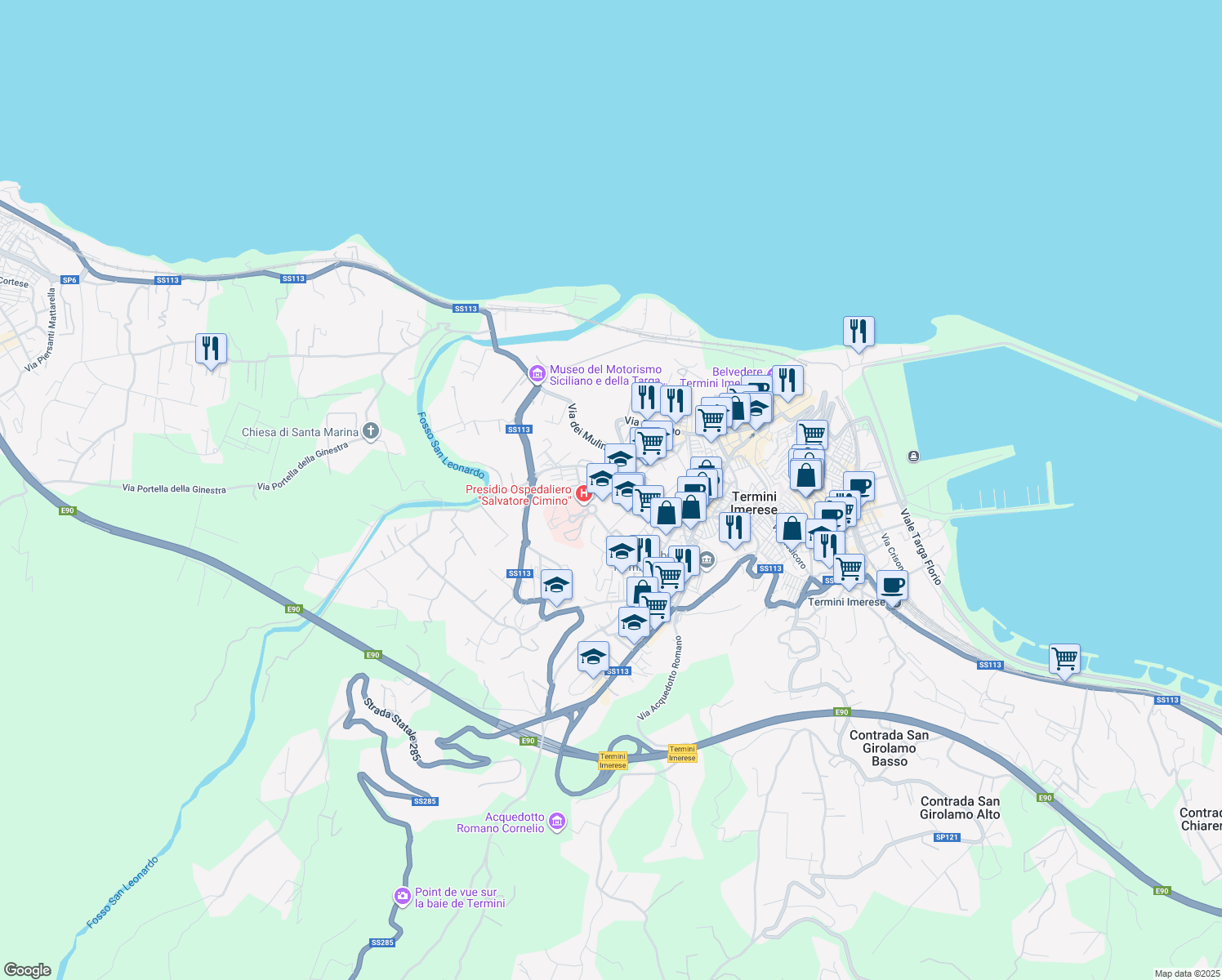 map of restaurants, bars, coffee shops, grocery stores, and more near 8 Via Ignazio Candioto in Termini Imerese