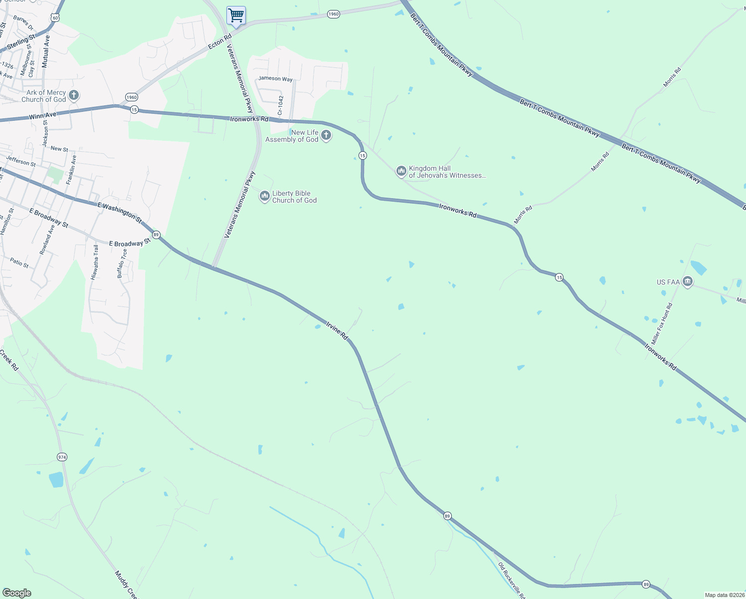 map of restaurants, bars, coffee shops, grocery stores, and more near 2100 Irvine Road in Winchester