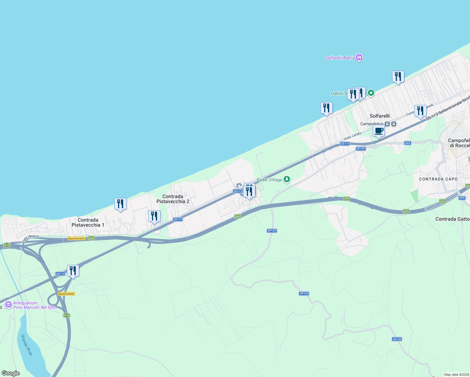 map of restaurants, bars, coffee shops, grocery stores, and more near 8 Viale Delle Tribune in Città metropolitana di Palermo