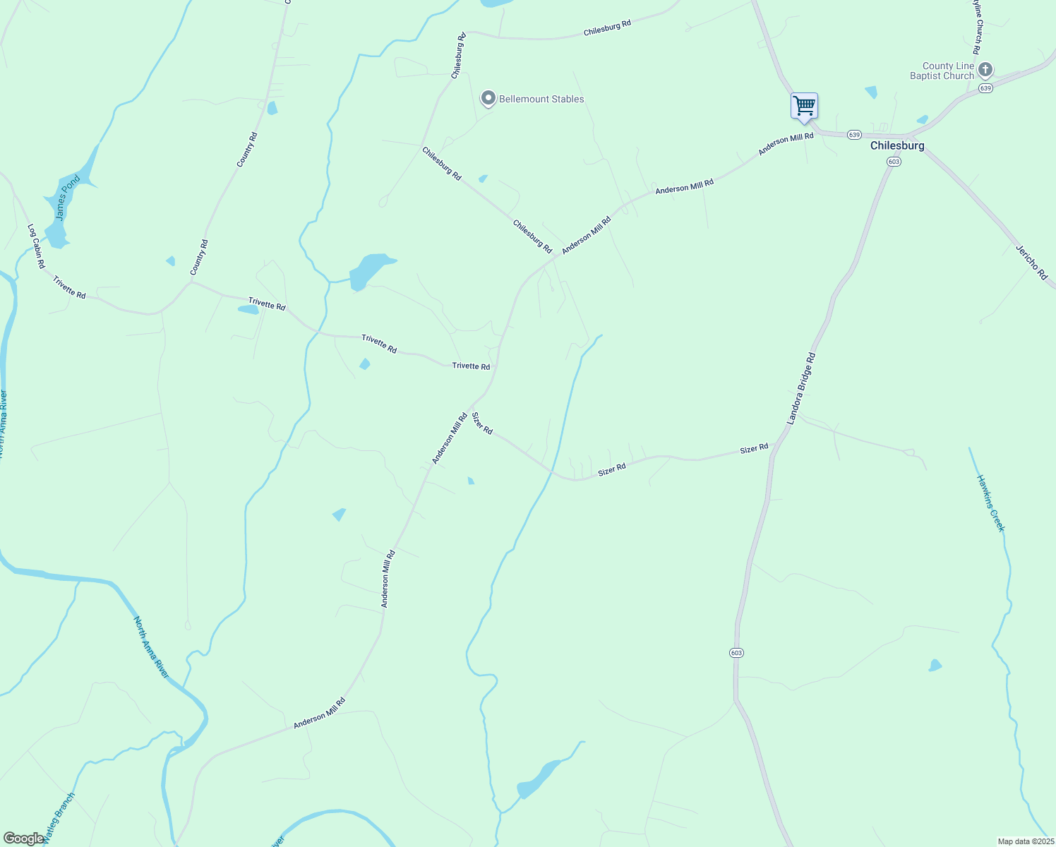 map of restaurants, bars, coffee shops, grocery stores, and more near 2133 Sizer Road in Beaverdam