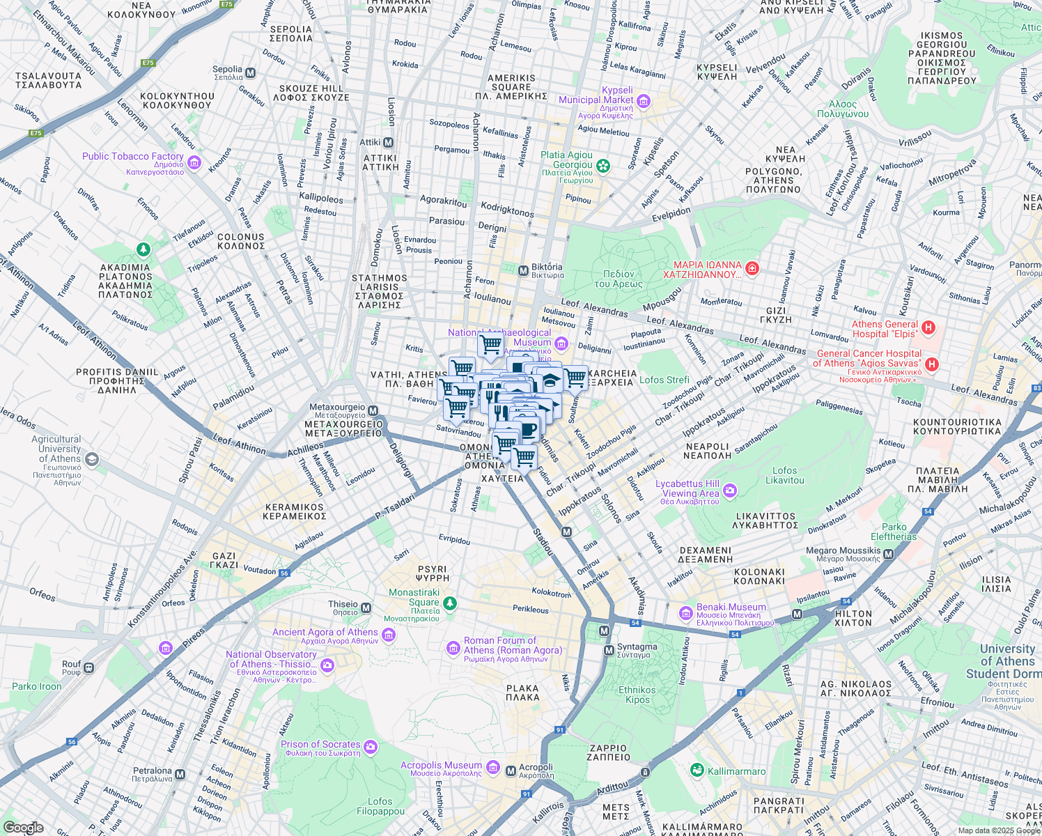 map of restaurants, bars, coffee shops, grocery stores, and more near 14 Chalkokondili in Athens