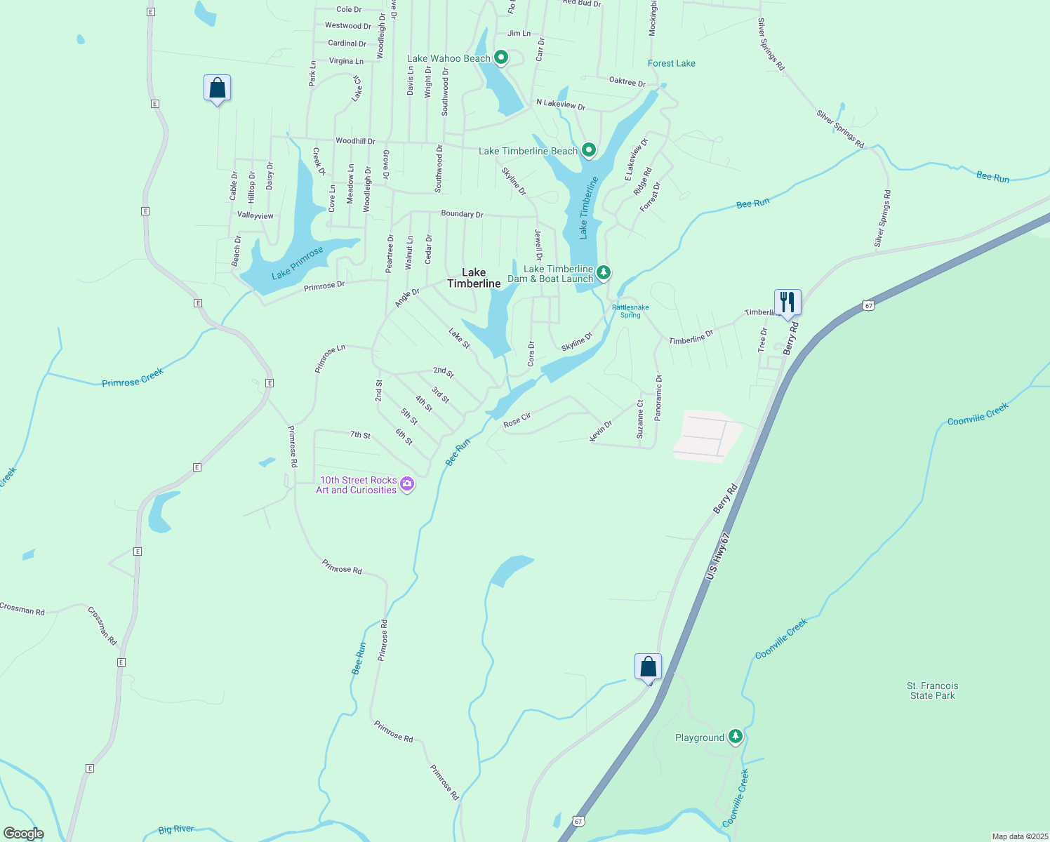 map of restaurants, bars, coffee shops, grocery stores, and more near 2022 Rose Circle in Bonne Terre