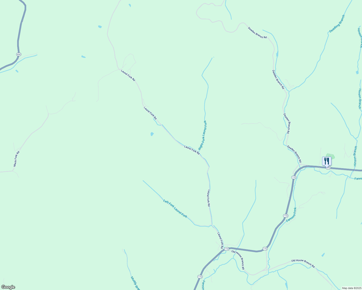 map of restaurants, bars, coffee shops, grocery stores, and more near Laurel Fork Road in Elkfork