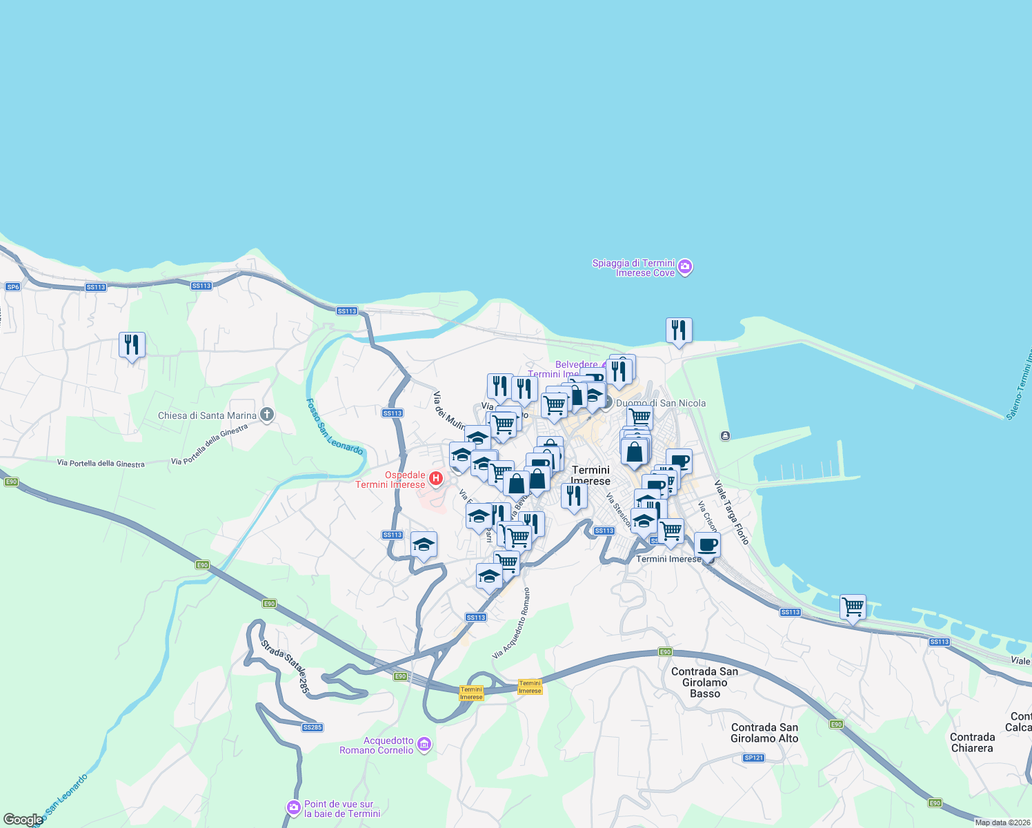 map of restaurants, bars, coffee shops, grocery stores, and more near 34 Via Palermo in Termini Imerese