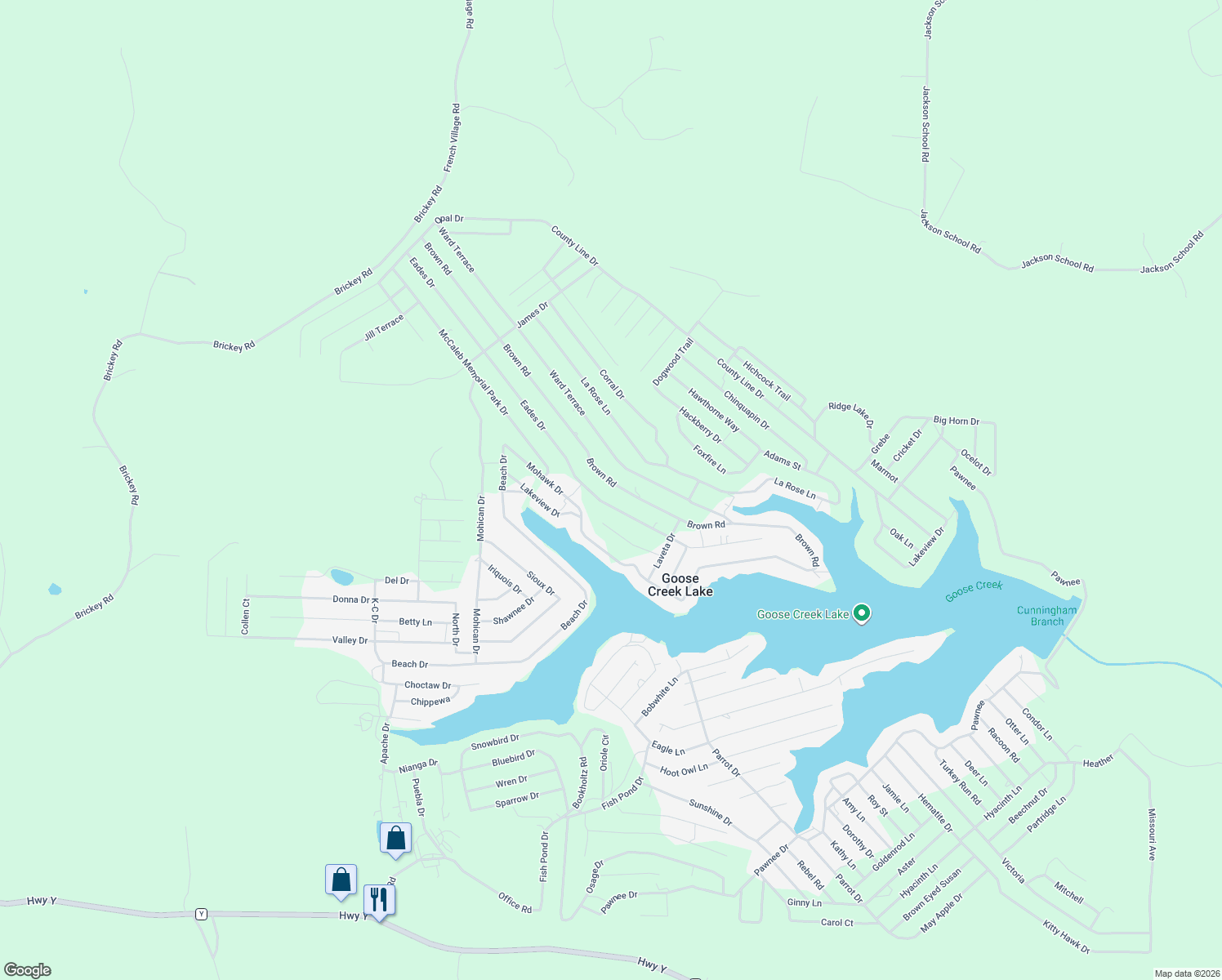 map of restaurants, bars, coffee shops, grocery stores, and more near 6335 Brown Road in French Village