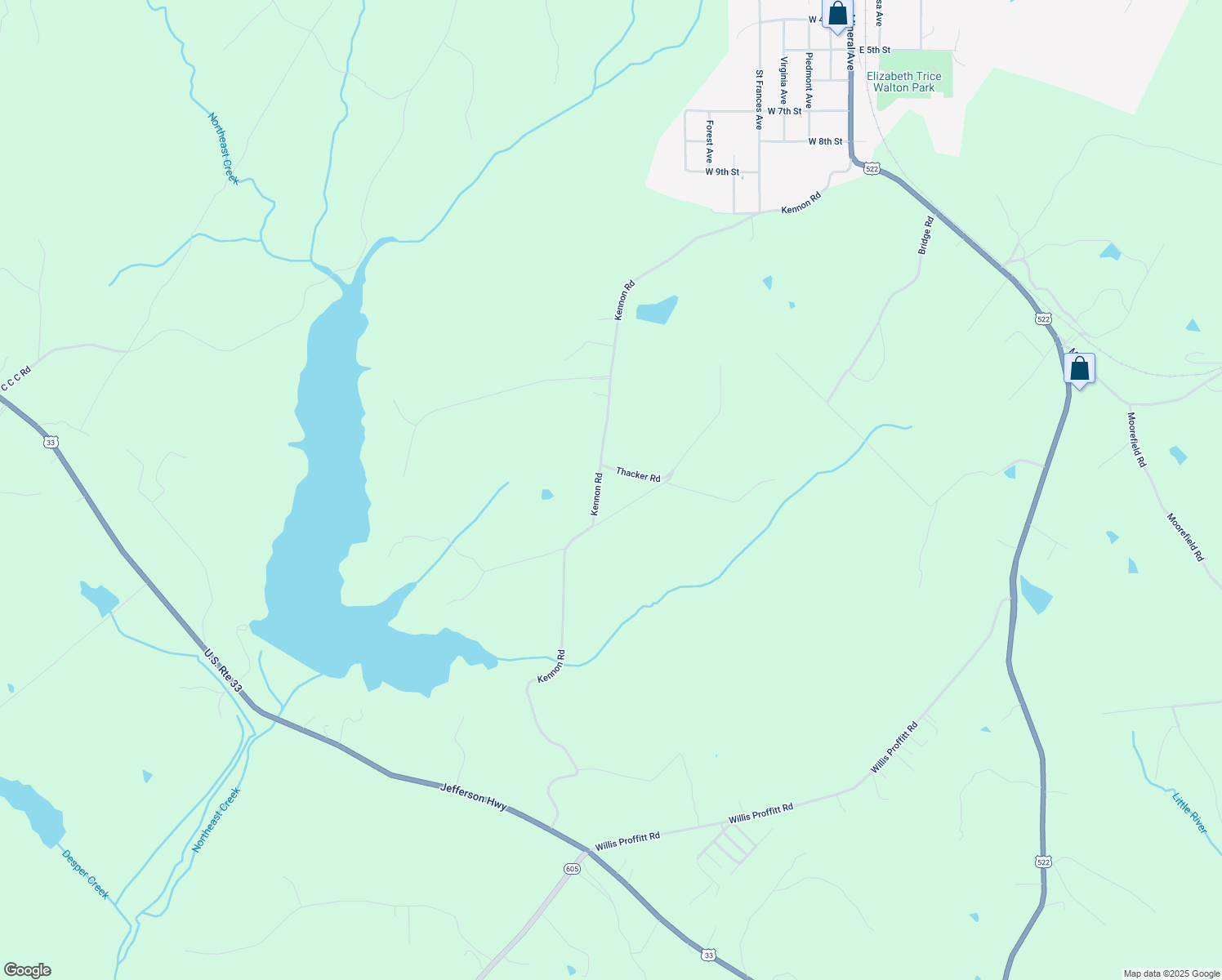 map of restaurants, bars, coffee shops, grocery stores, and more near 1178 Kennon Road in Mineral