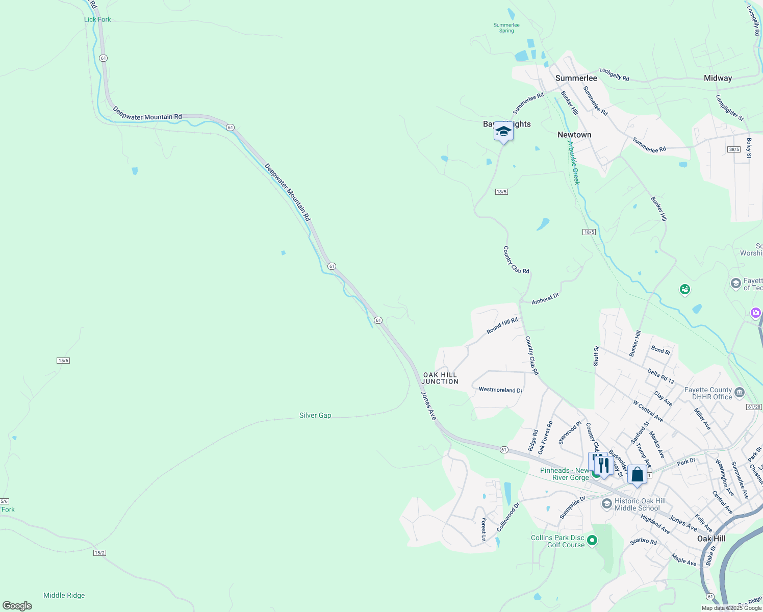 map of restaurants, bars, coffee shops, grocery stores, and more near West Virginia 61 in Scarbro